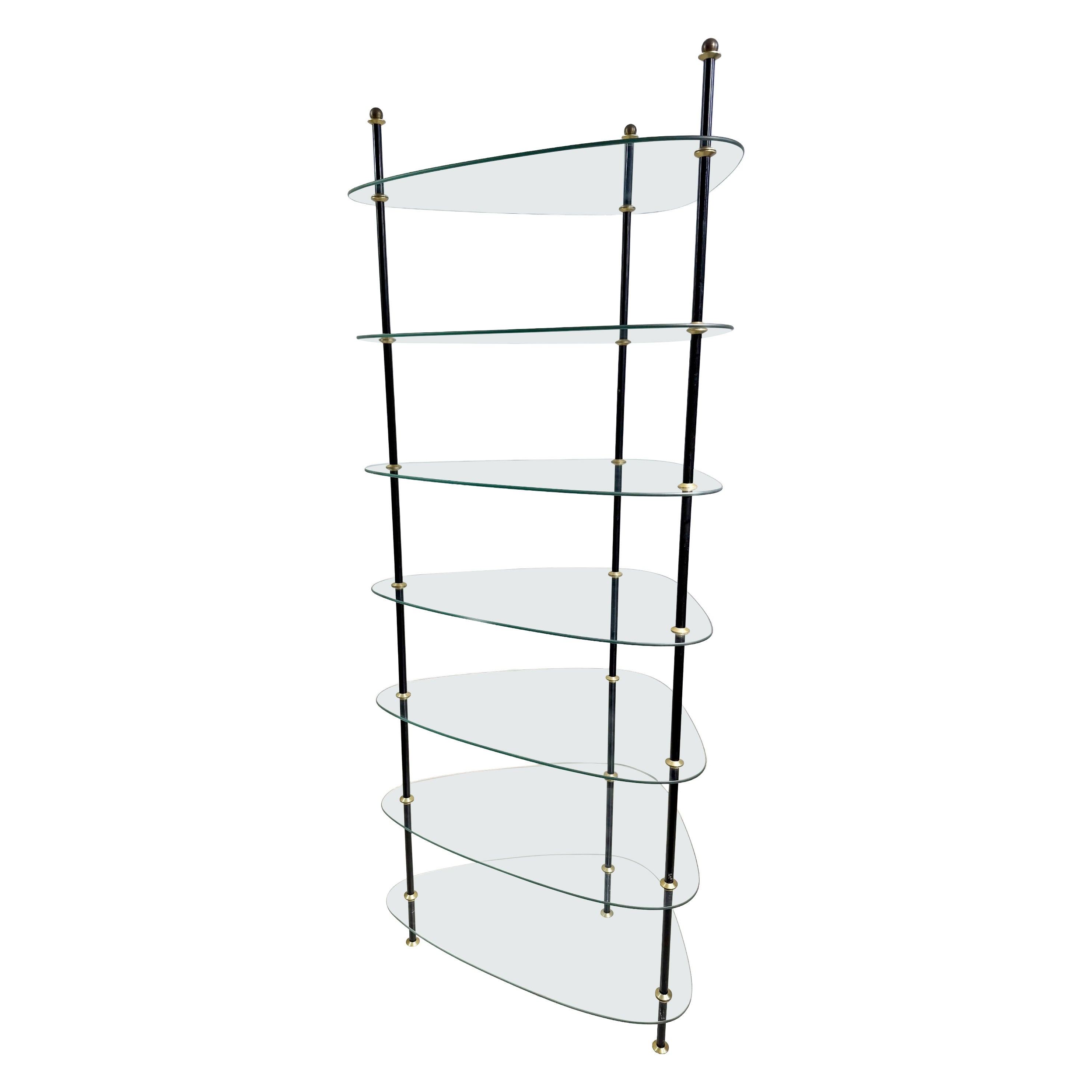 Late 20th Century 7-Tier Brass and Organic Freeform Glass Disply by Polyvog For Sale