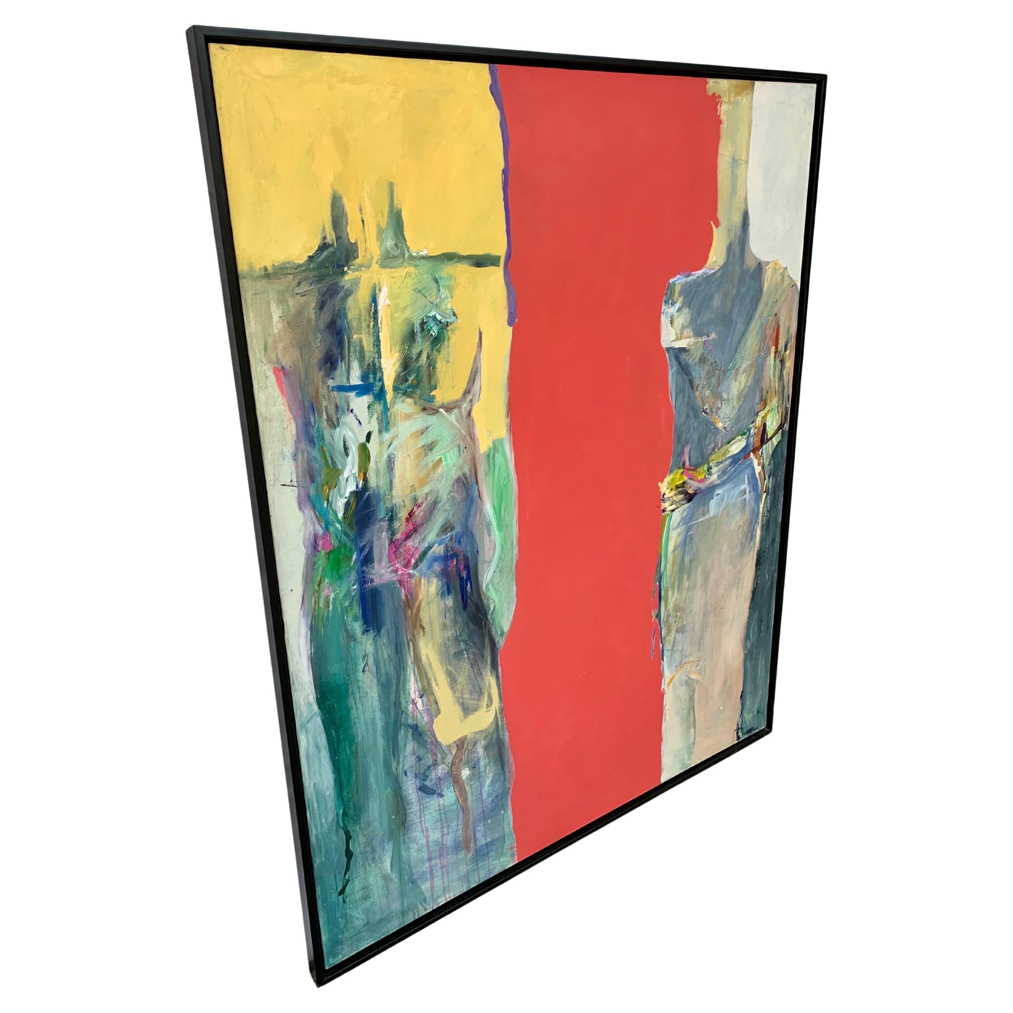 Este cuadro abstracto del siglo XX sobre lienzo fue creado en 1990 y está firmado por el artista Pieroni en la parte posterior. El arte exhibe colores atrevidos utilizando rojos, amarillos, verdes y azules.  Como todo arte abstracto, las imágenes