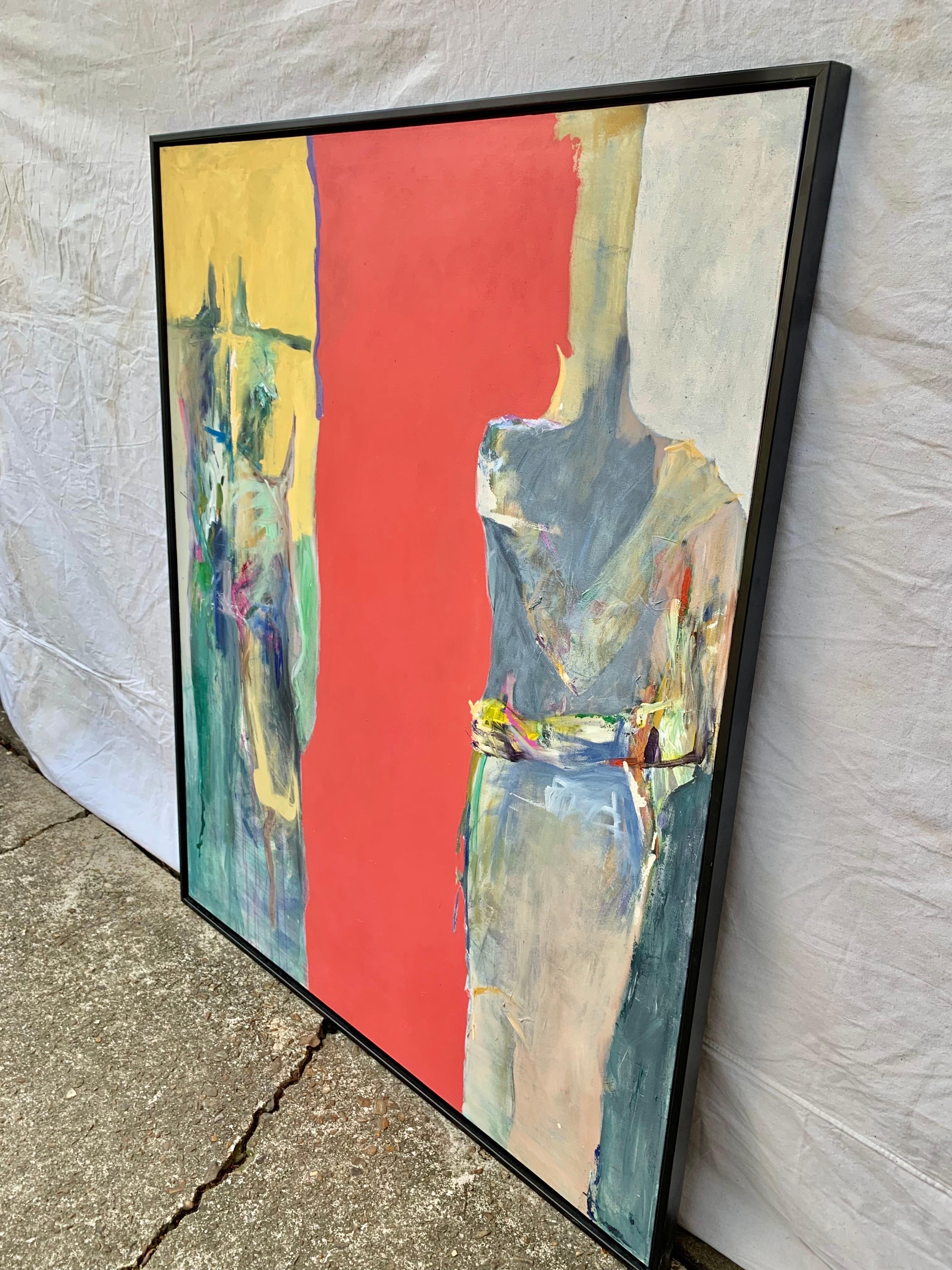 Pintura sobre lienzo firmada por un artista abstracto de finales del siglo XX Norteamericano en venta