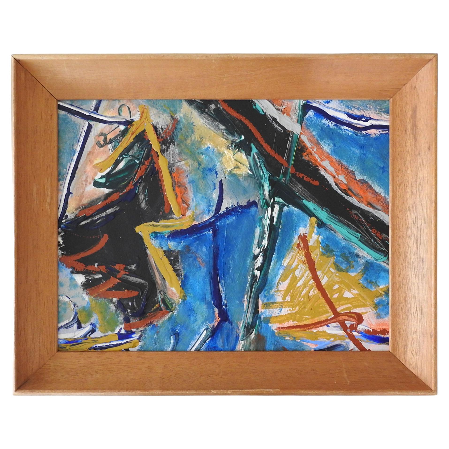 Late 20th Century Abstract Blue Black & Ochre Painting