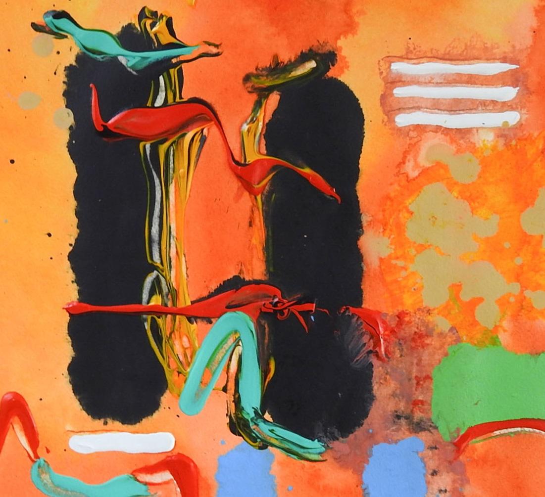 Américain Peinture expressionniste abstraite orange et noire de la fin du 20e siècle en vente