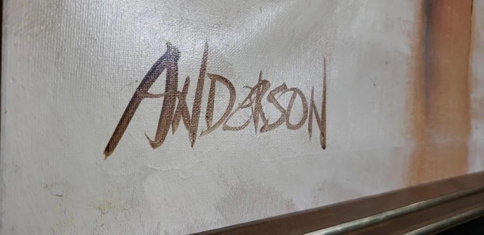 Abstraktes gerahmtes Ölgemälde auf Leinwand, signiert Anderson, spätes 20. Jahrhundert (Moderne) im Angebot