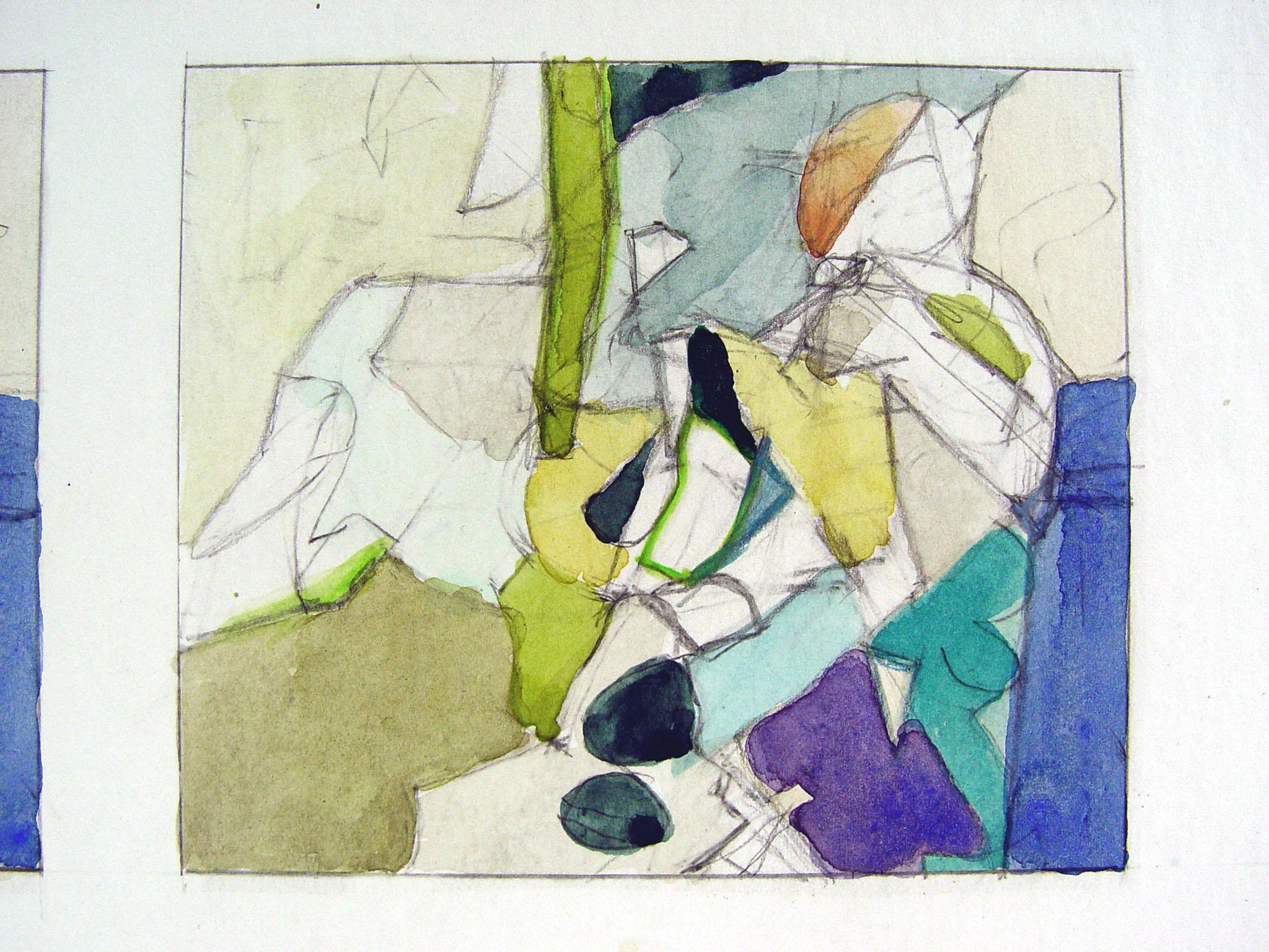 Paper Late 20th Century Abstract Jewel Tones Watercolor Painting For Sale