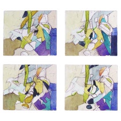 Late 20th Century Abstract Jewel Tones Watercolor Painting