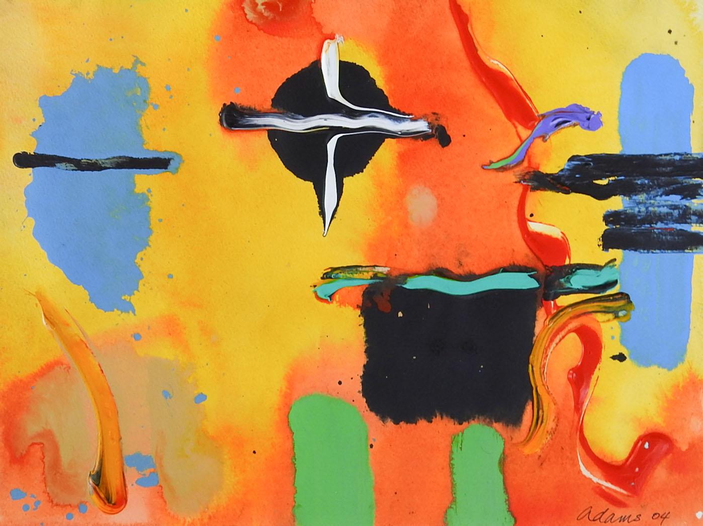 Modern Late 20th Century Abstract Orange Yellow & Black Painting For Sale