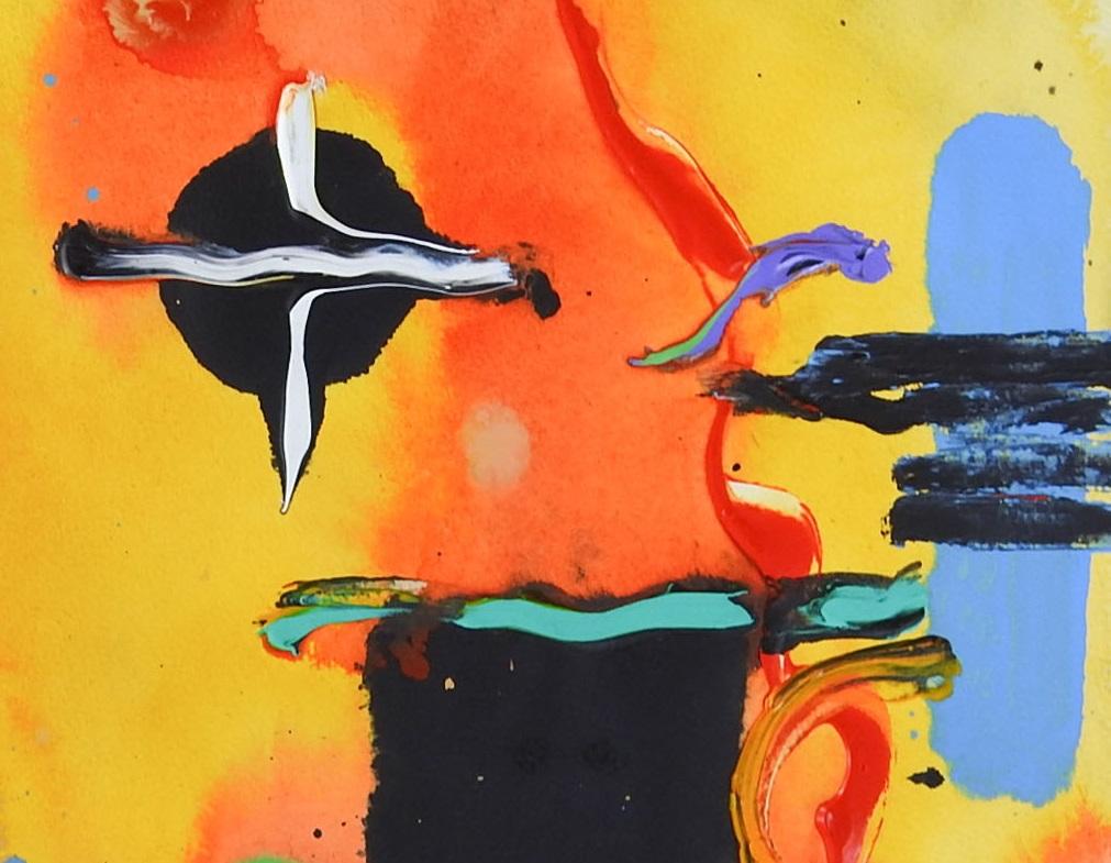 American Late 20th Century Abstract Orange Yellow & Black Painting For Sale