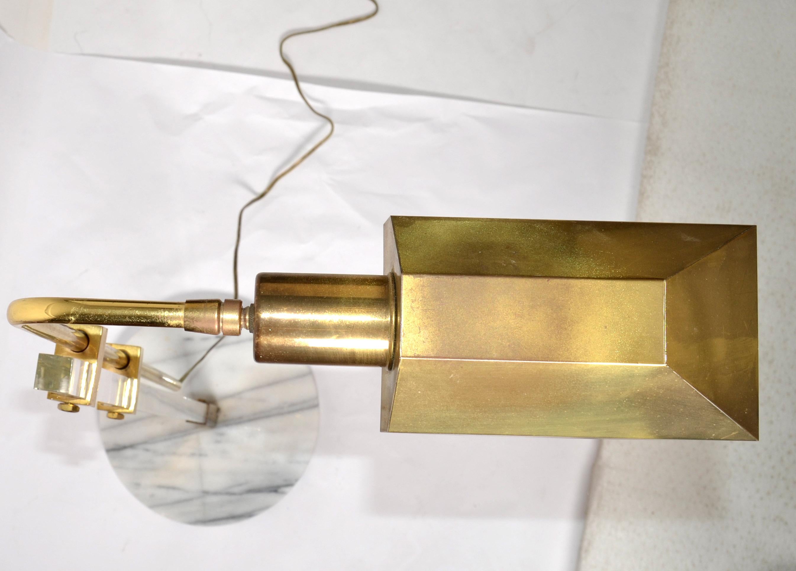 Late 20th Century Adjustable Brass Lucite and Round Marble Base Floor Lamp Italy For Sale 5