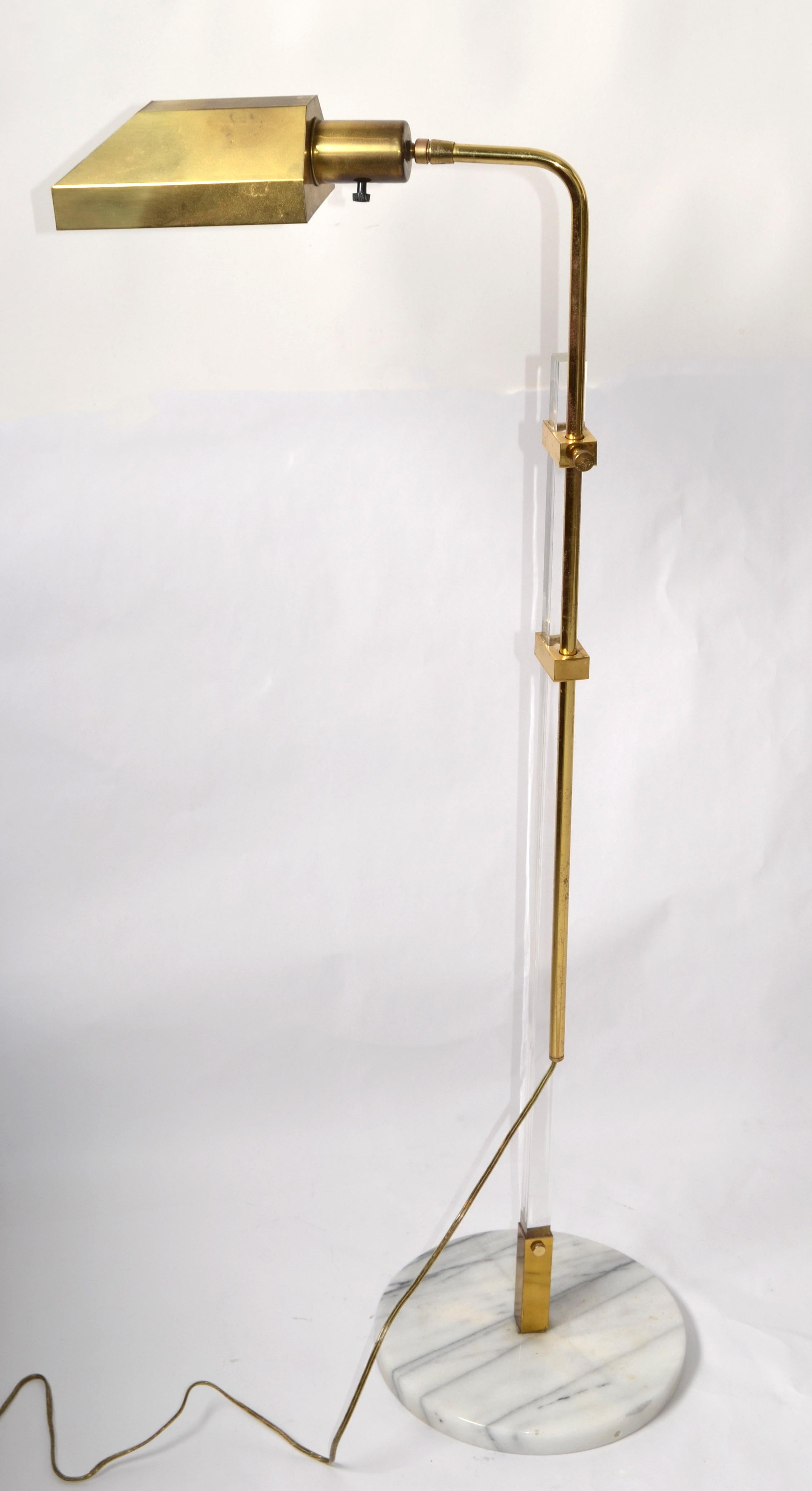 Late 20th Century Adjustable Brass Lucite and Round Marble Base Floor Lamp Italy For Sale 12
