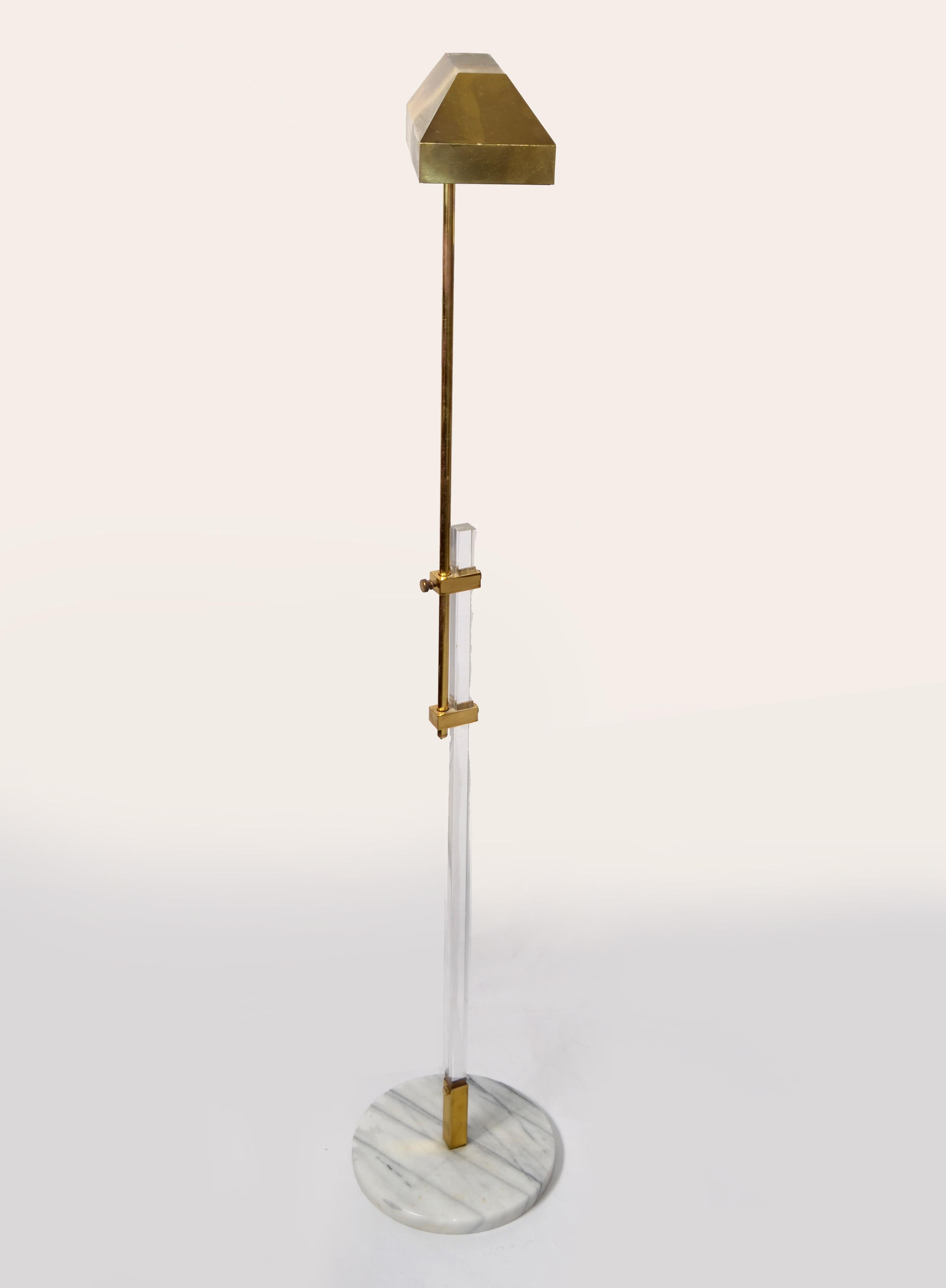 Mid-Century Modern Late 20th Century Adjustable Brass Lucite and Round Marble Base Floor Lamp Italy For Sale
