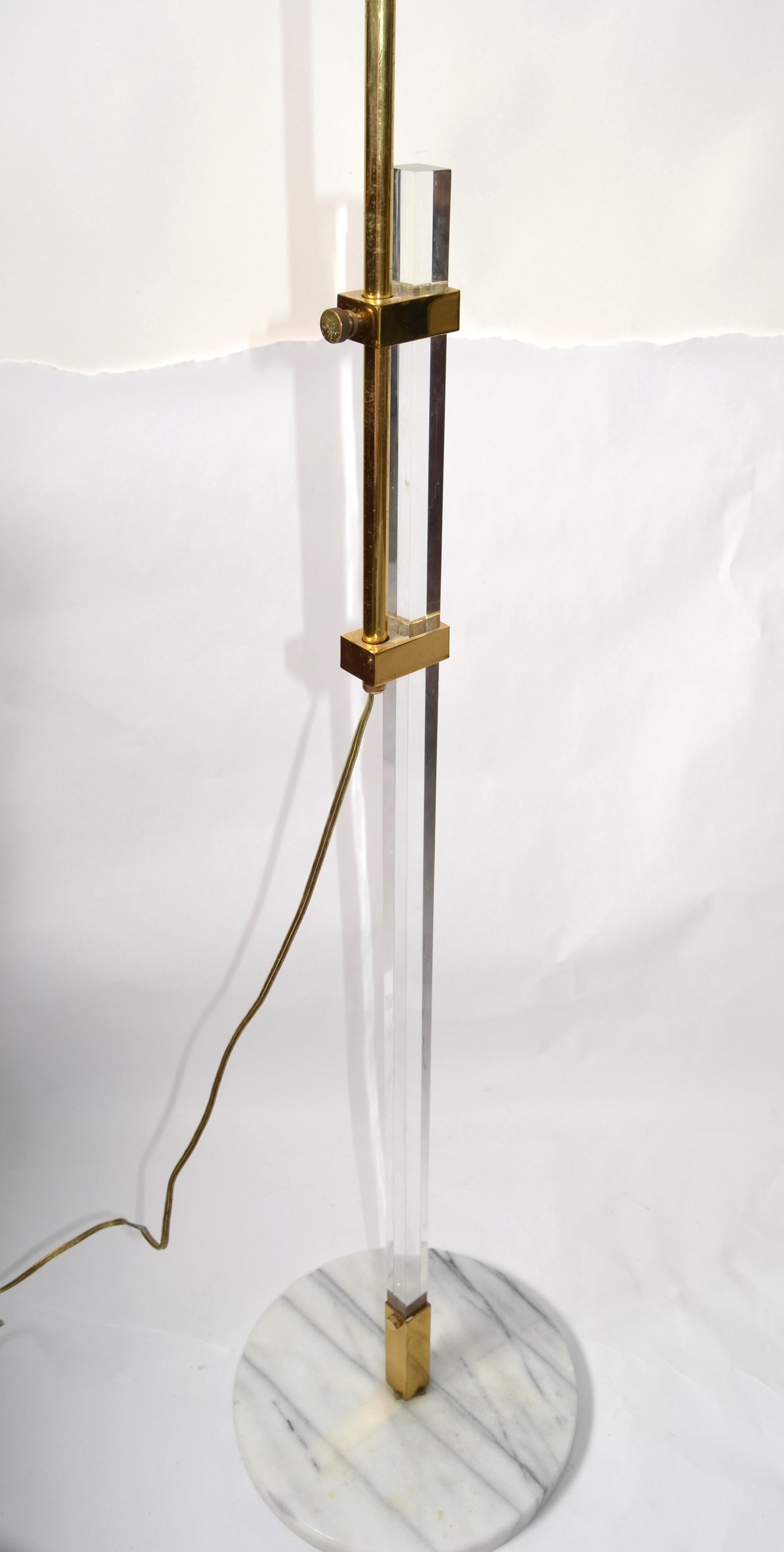 Late 20th Century Adjustable Brass Lucite and Round Marble Base Floor Lamp Italy For Sale 2