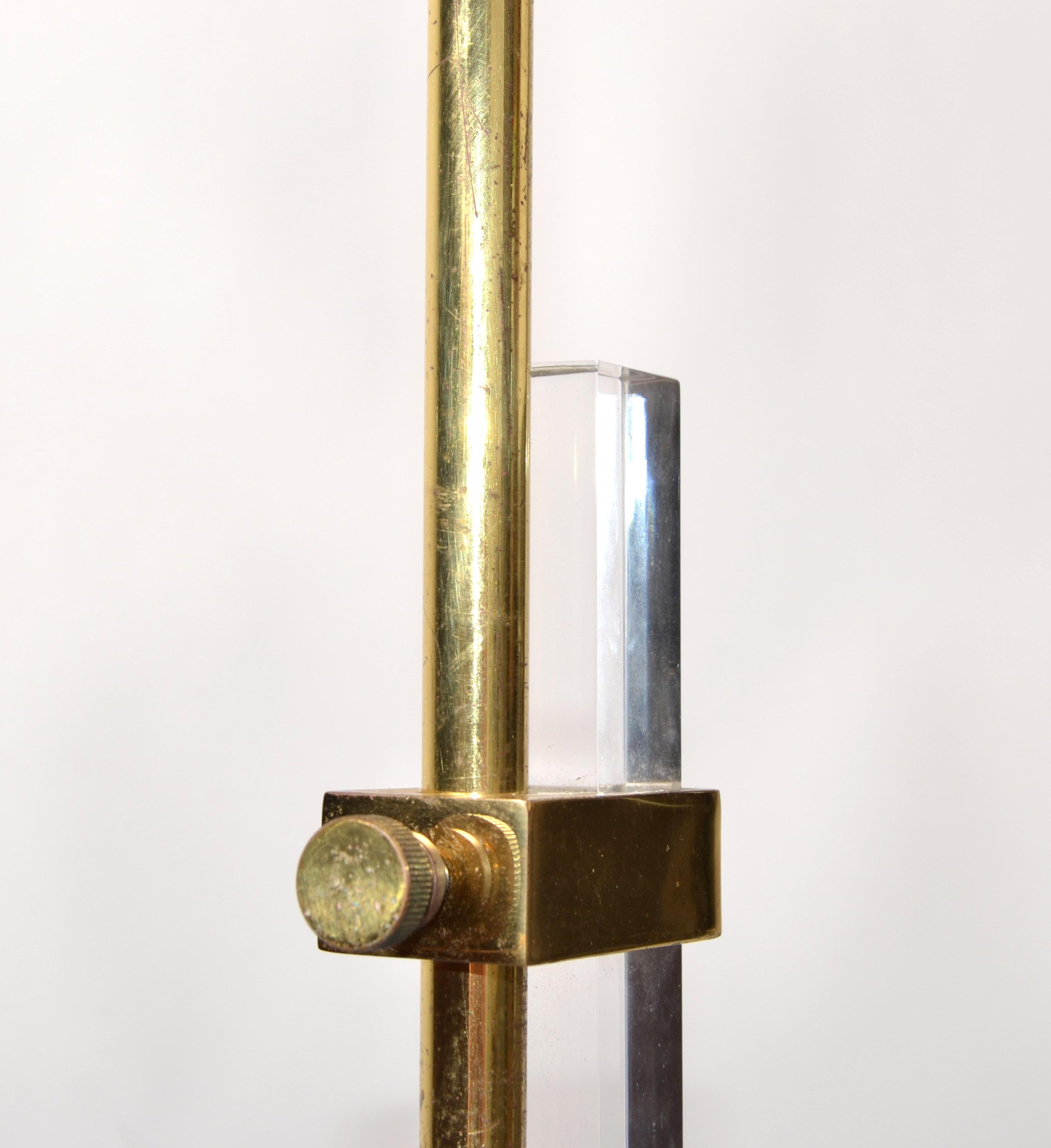 Late 20th Century Adjustable Brass Lucite and Round Marble Base Floor Lamp Italy For Sale 3
