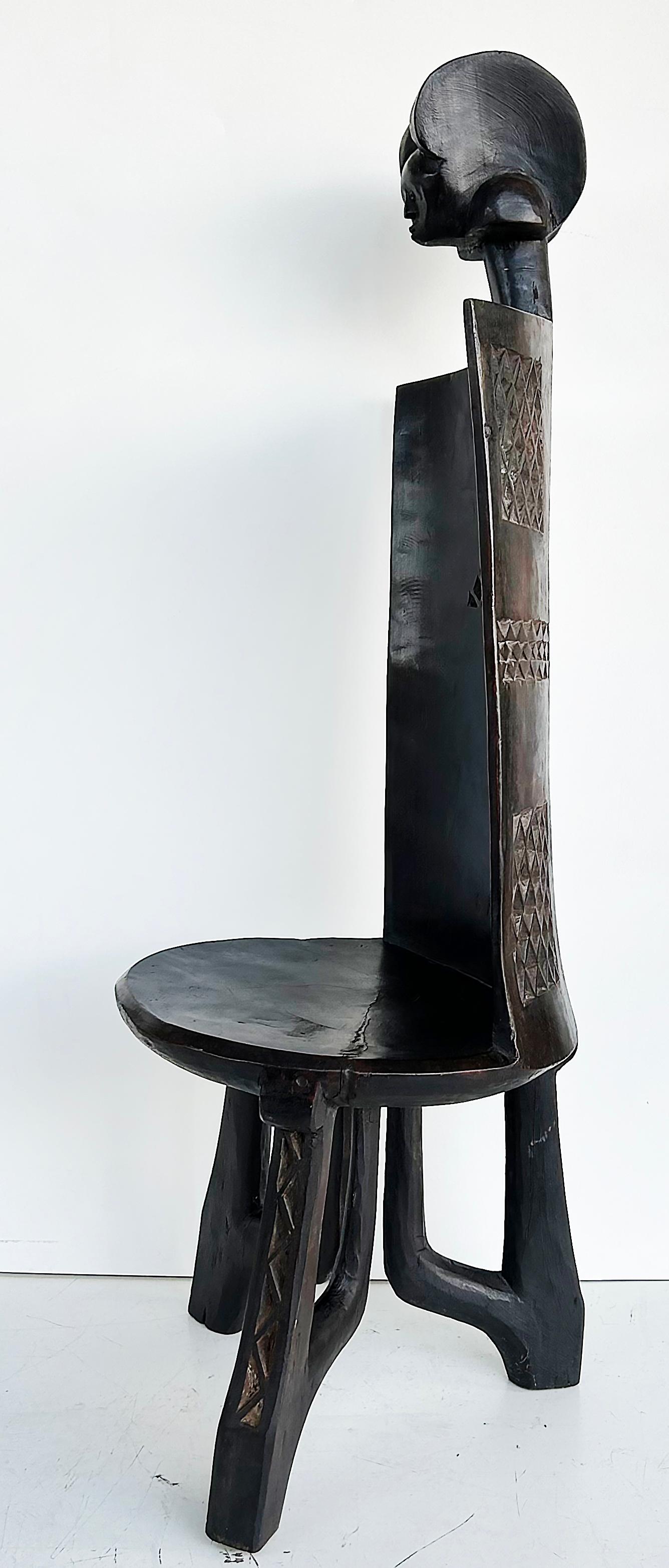 Tribal Late 20th Century African Carved Throne Chair, Makonde People of Tanzania For Sale