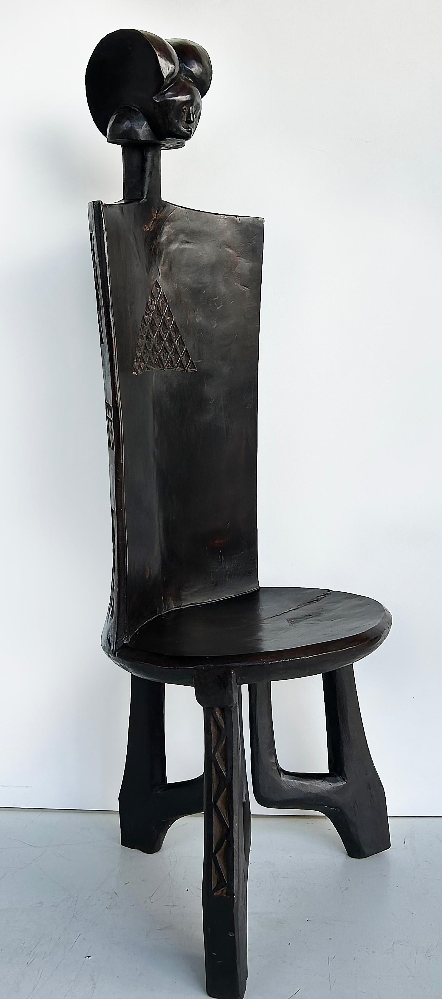 Wood Late 20th Century African Carved Throne Chair, Makonde People of Tanzania For Sale