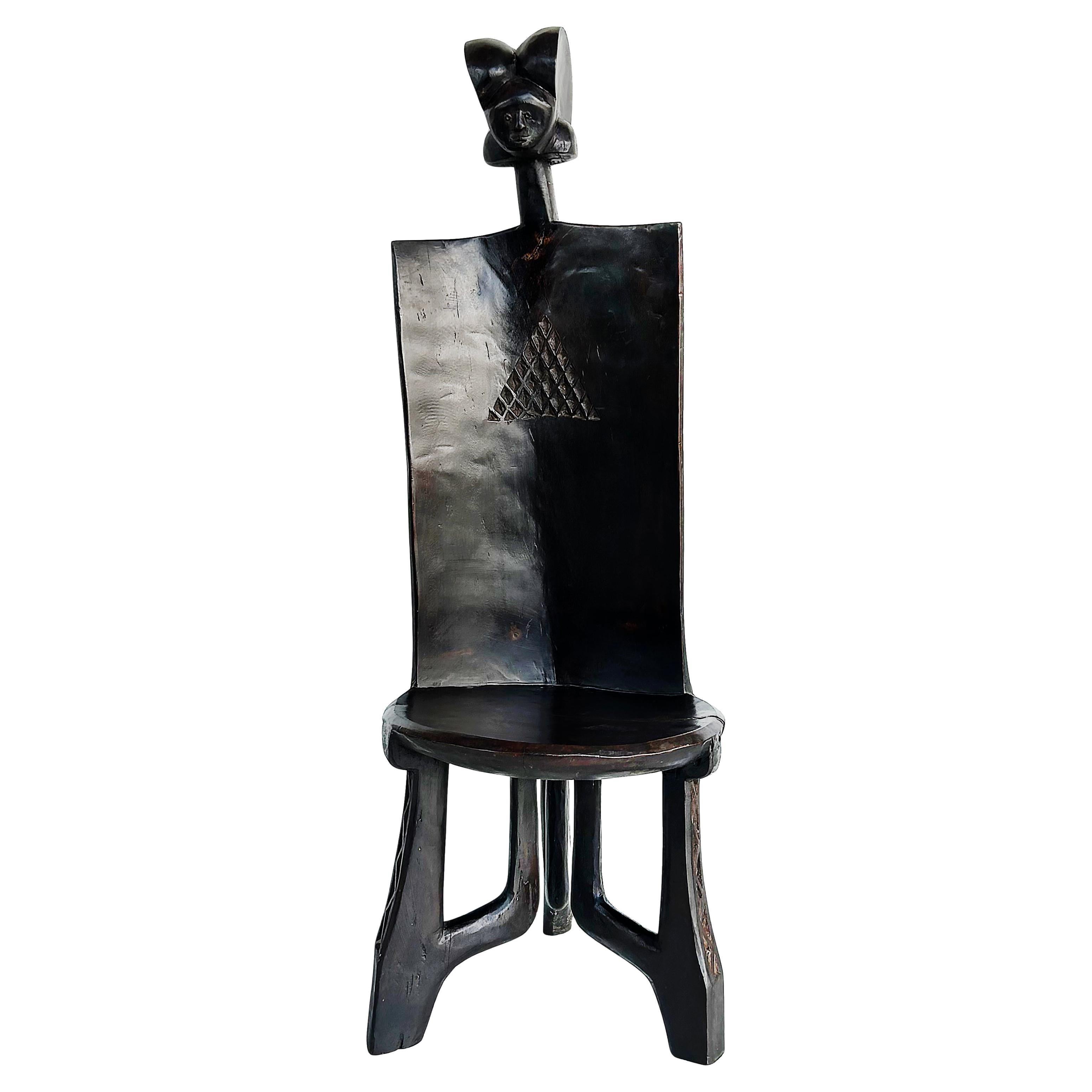 Late 20th Century African Carved Throne Chair, Makonde People of Tanzania