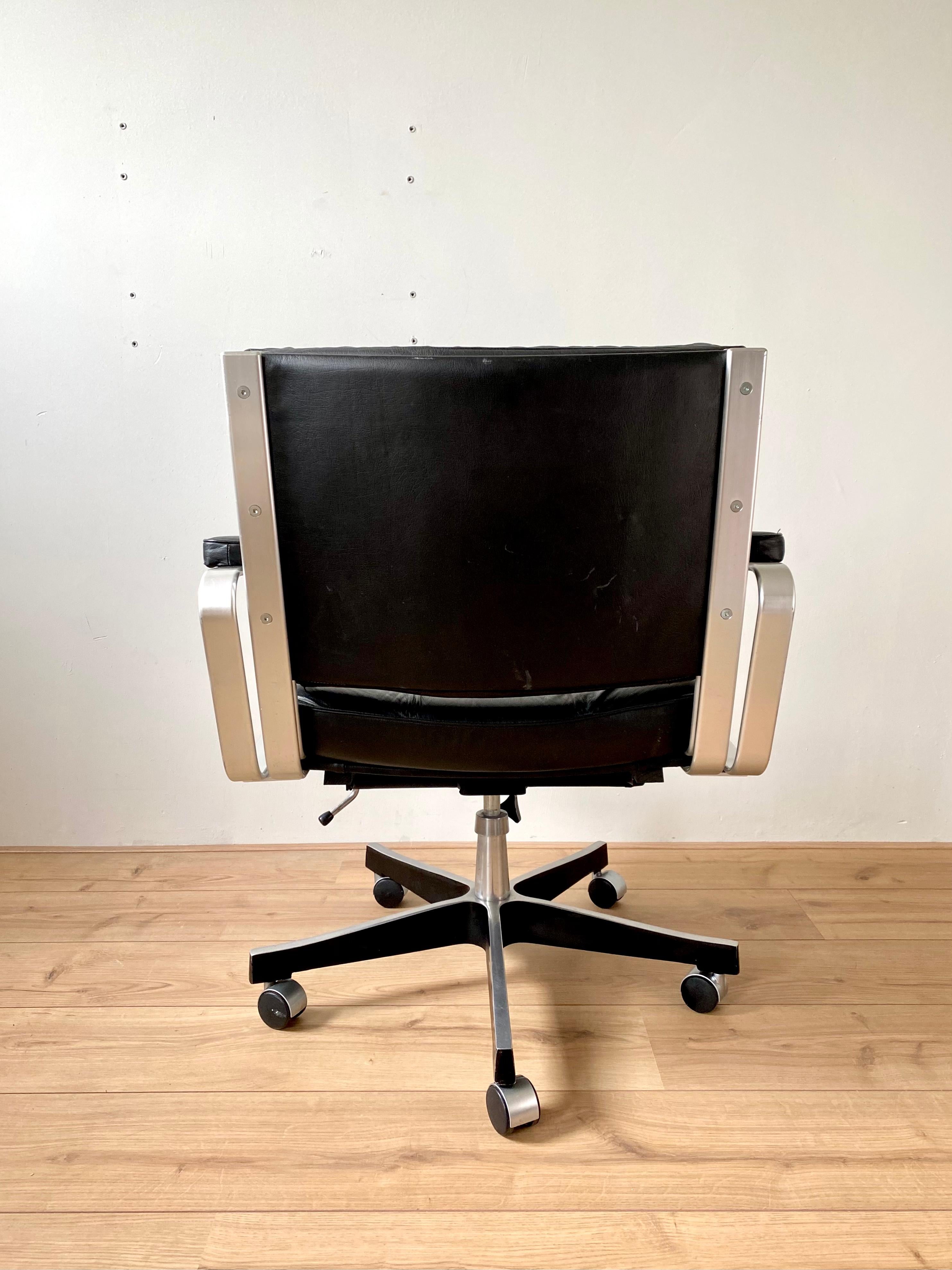 Mid-Century Modern Late 20th Century Aluminum and Leather Office Chair by Karl Ekselius FINAL SALE For Sale
