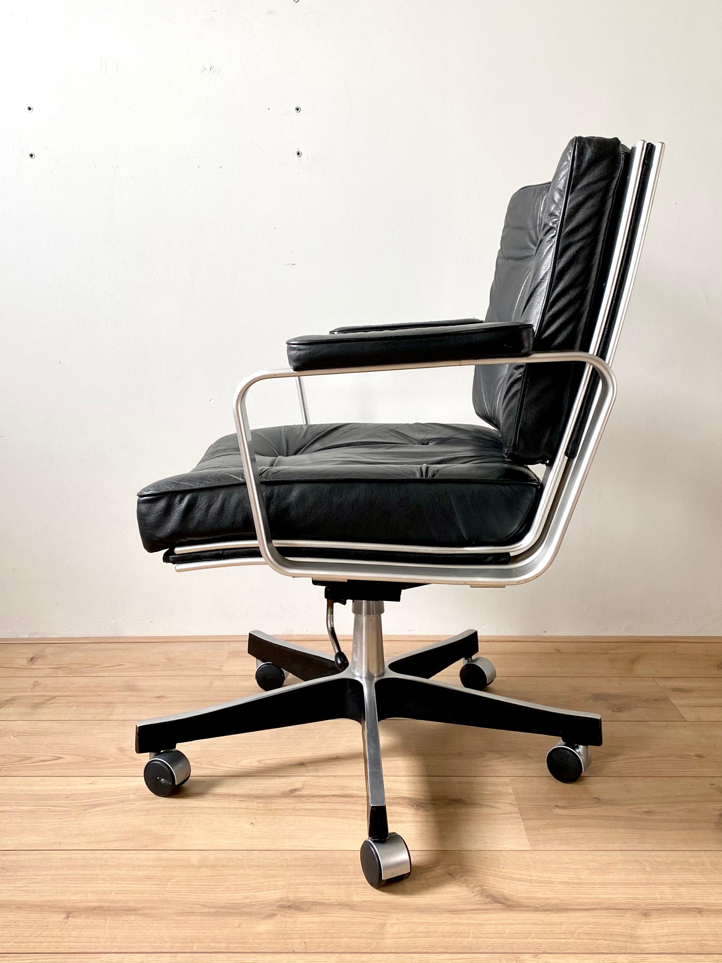 Swedish Late 20th Century Aluminum and Leather Office Chair by Karl Ekselius FINAL SALE For Sale