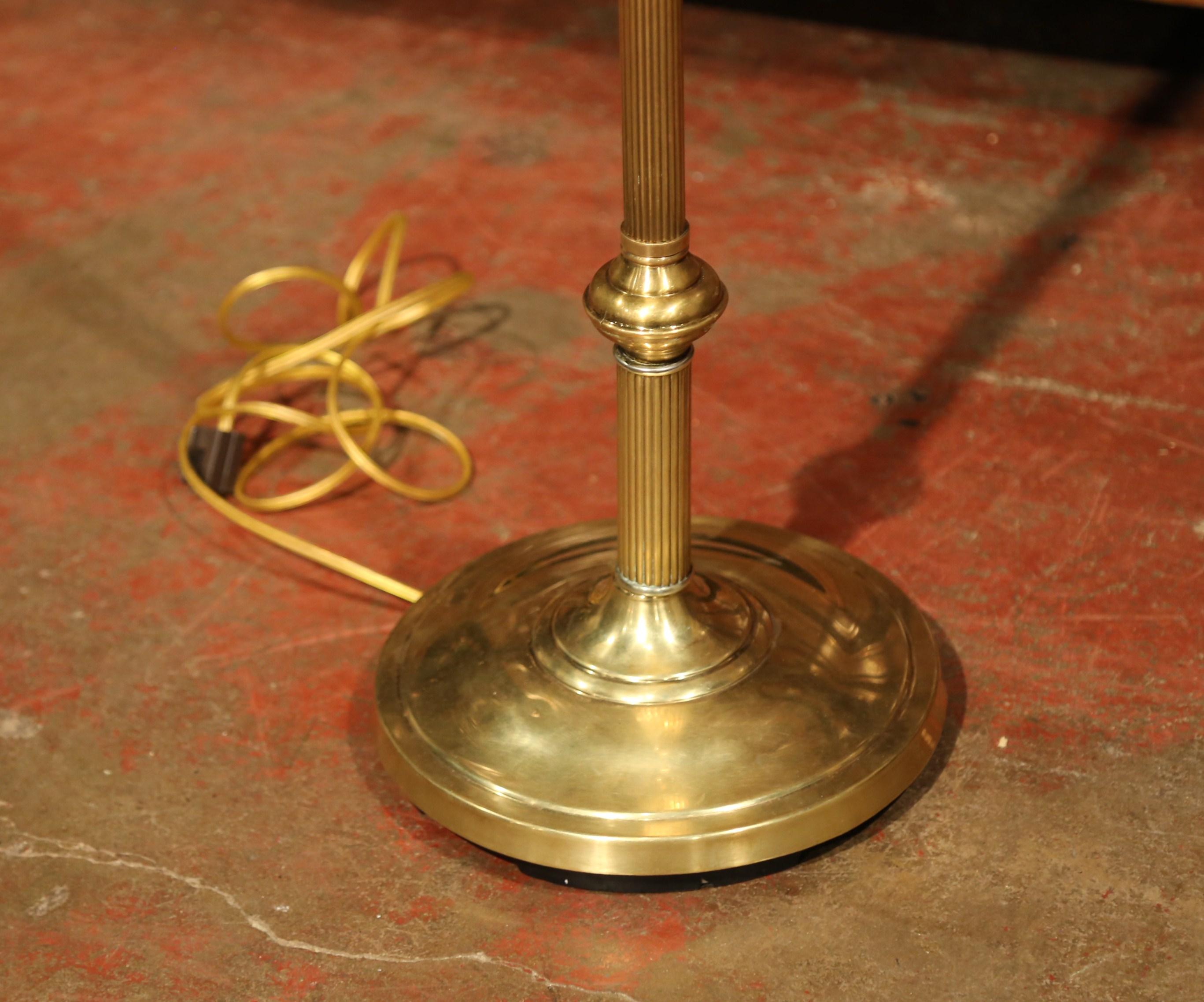 Late 20th Century Patinated Brass Four-Light Floor Lamp on Round Base In Excellent Condition In Dallas, TX