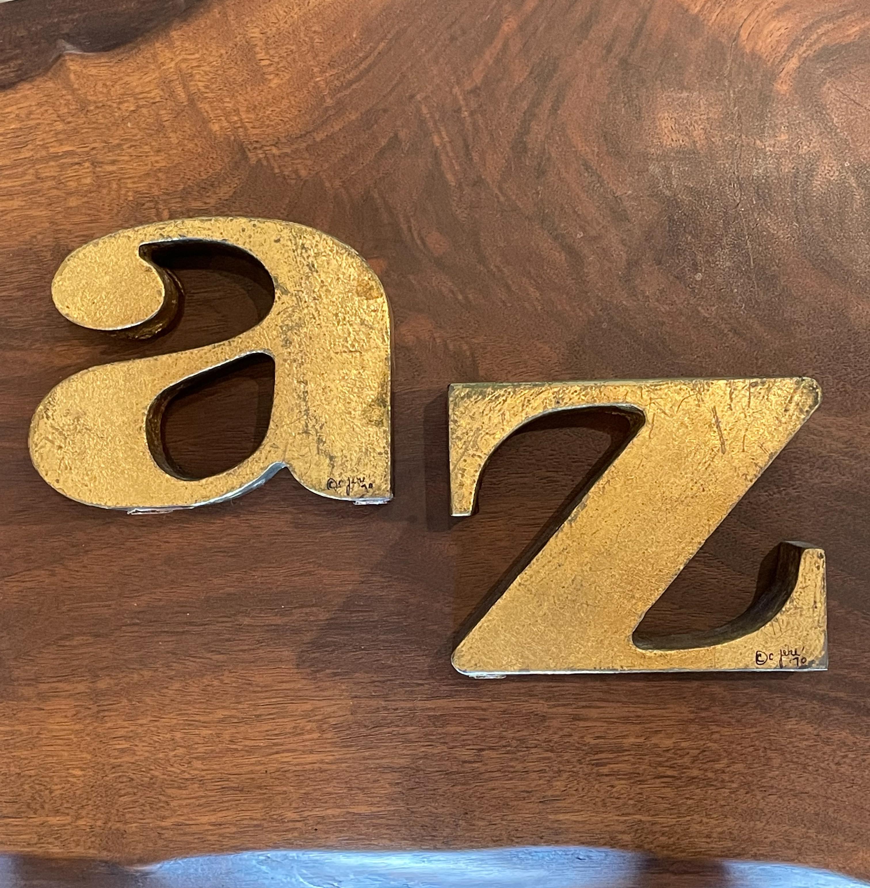Late 20th Century American Mid Century Modern A - Z Bookends by, Curtis Jere In Good Condition For Sale In Englewood, NJ