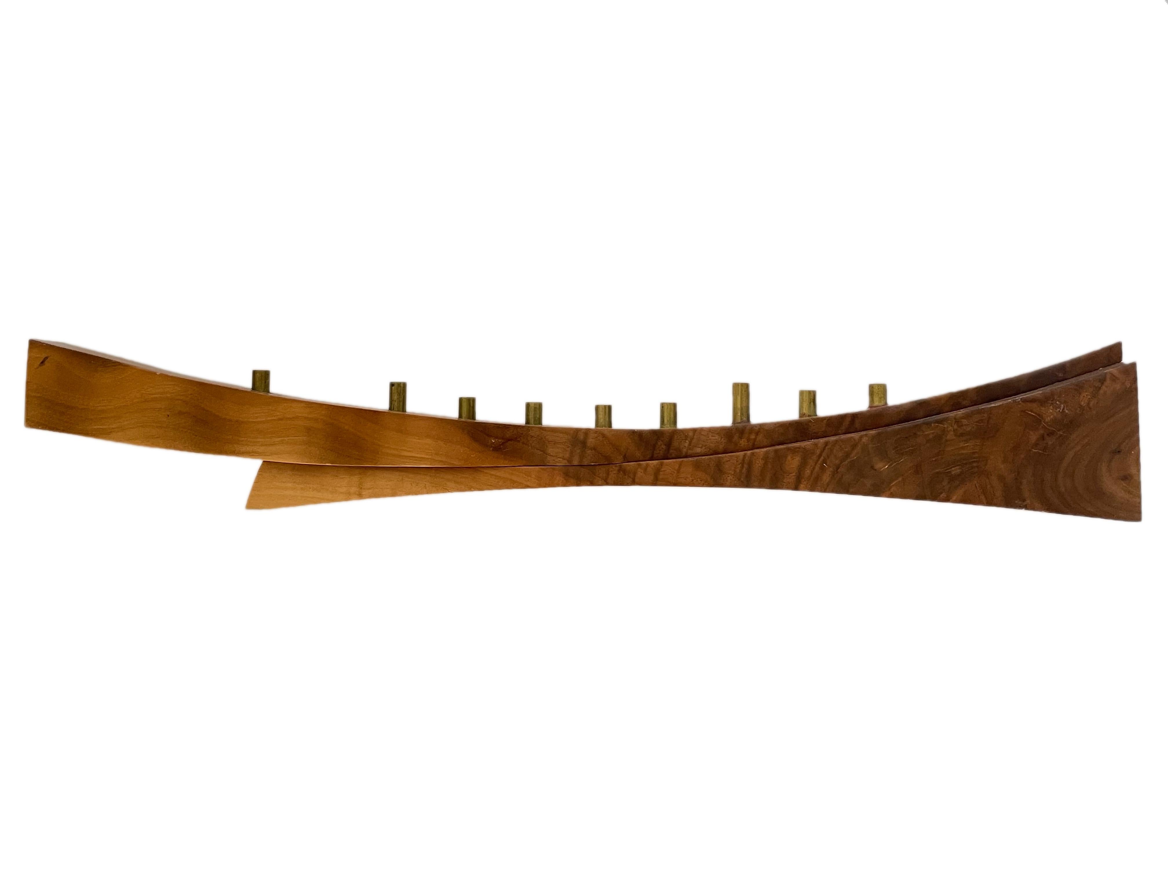 Organic Modern Late 20th Century American Studio Craft Carved Wood Menorah by, Charlie B. Cobb For Sale