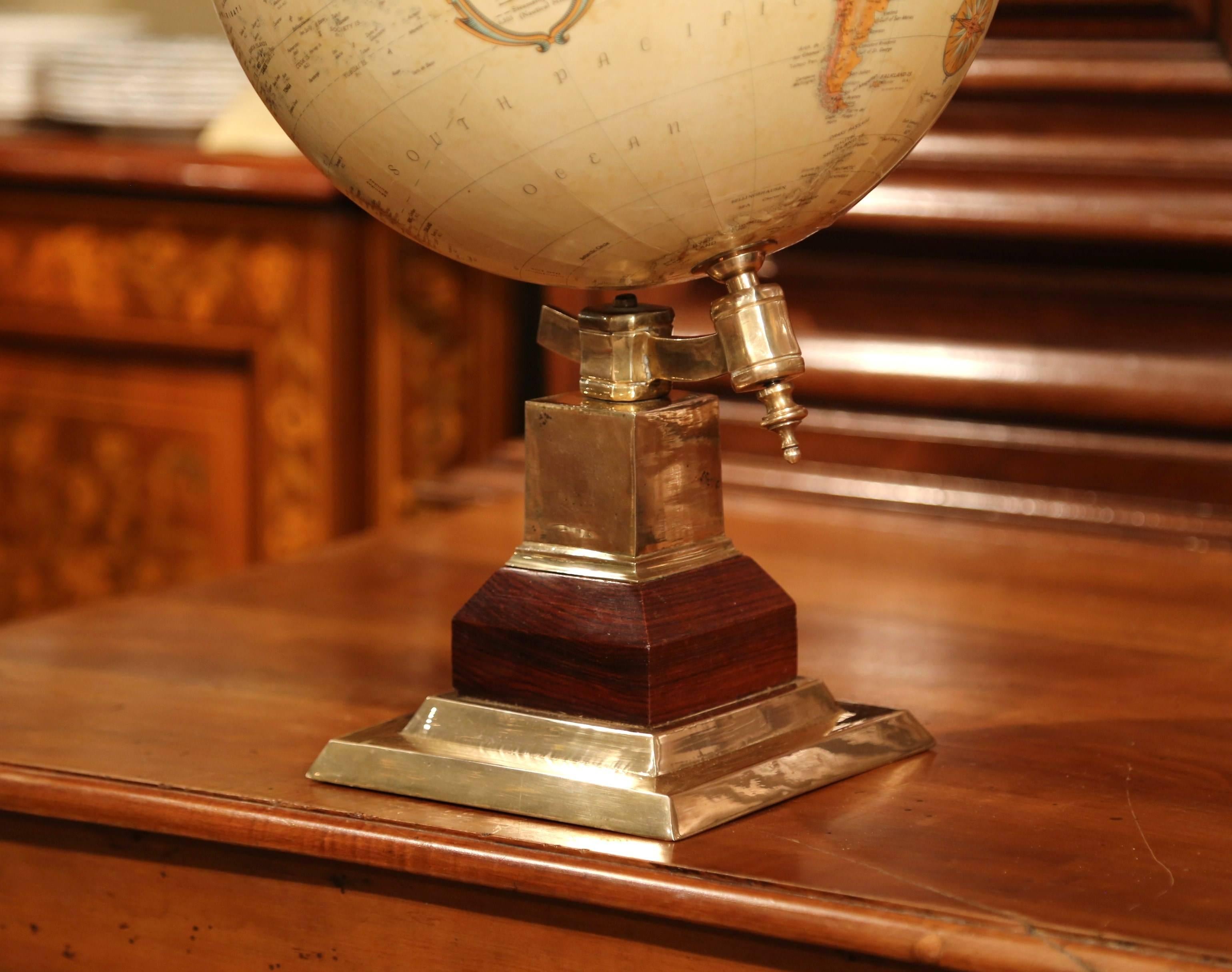 Hand-Crafted Late 20th Century American Terrestrial Globe on Brass Base by Leroy M. Tolman