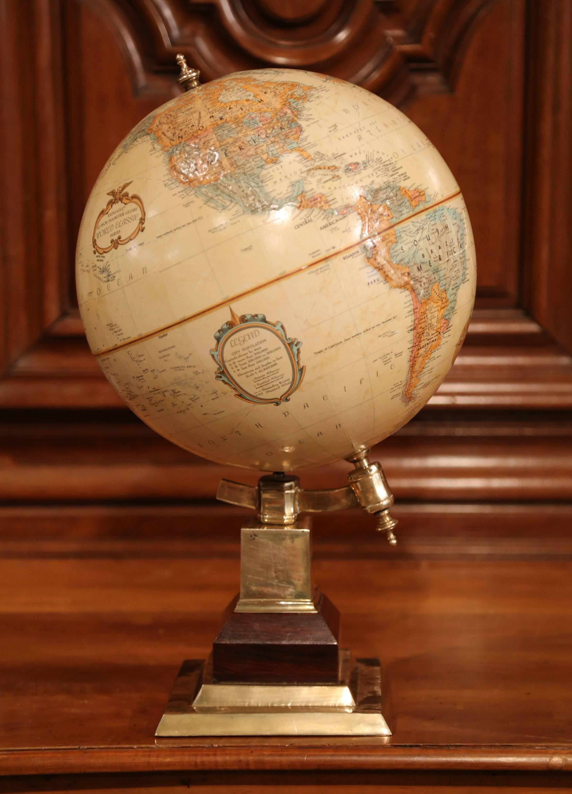 Late 20th Century American Terrestrial Globe on Brass Base by Leroy M. Tolman 4