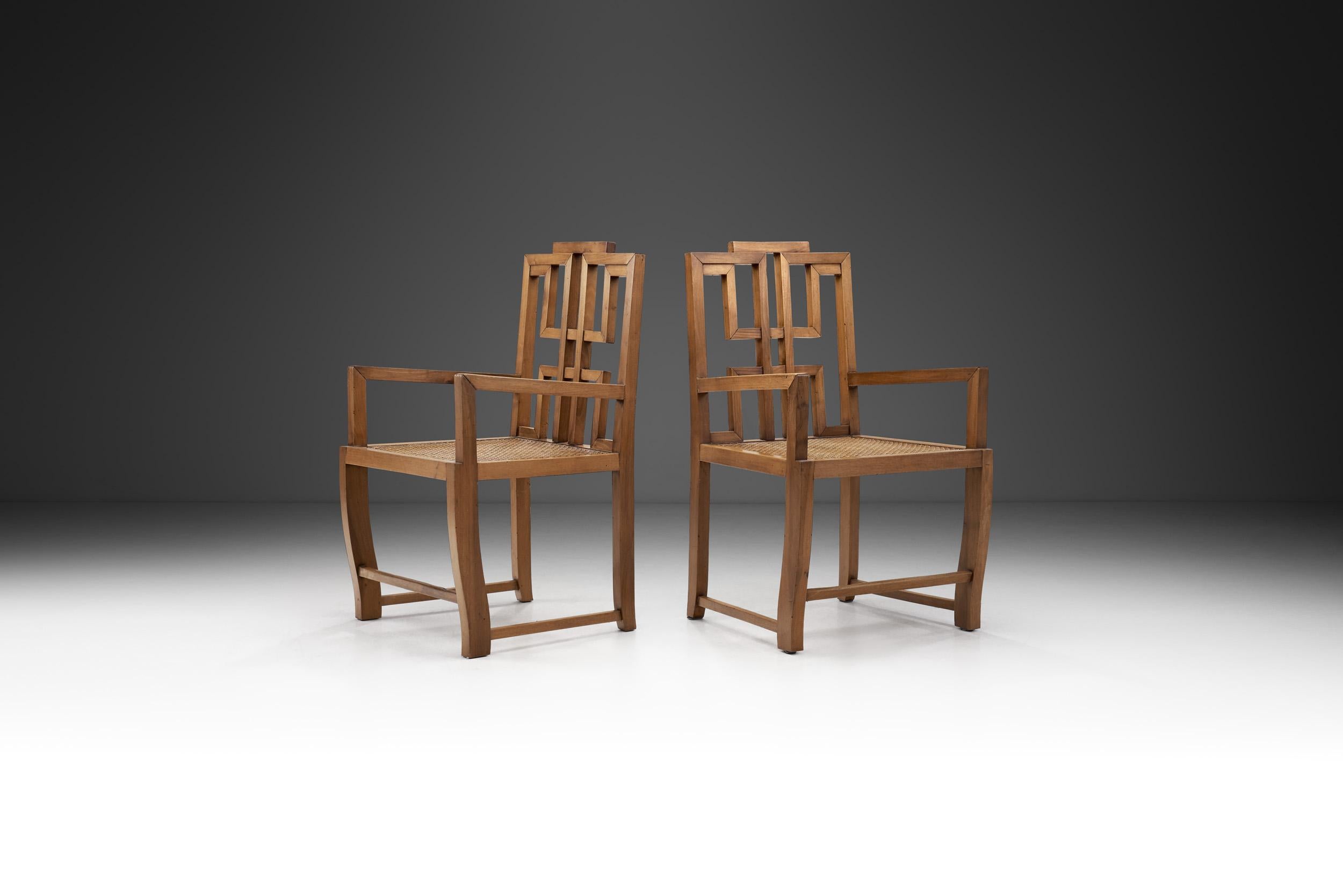 European Late 20th Century Anglo-Chinese Chairs with Caned Seats, Europe 1980s For Sale