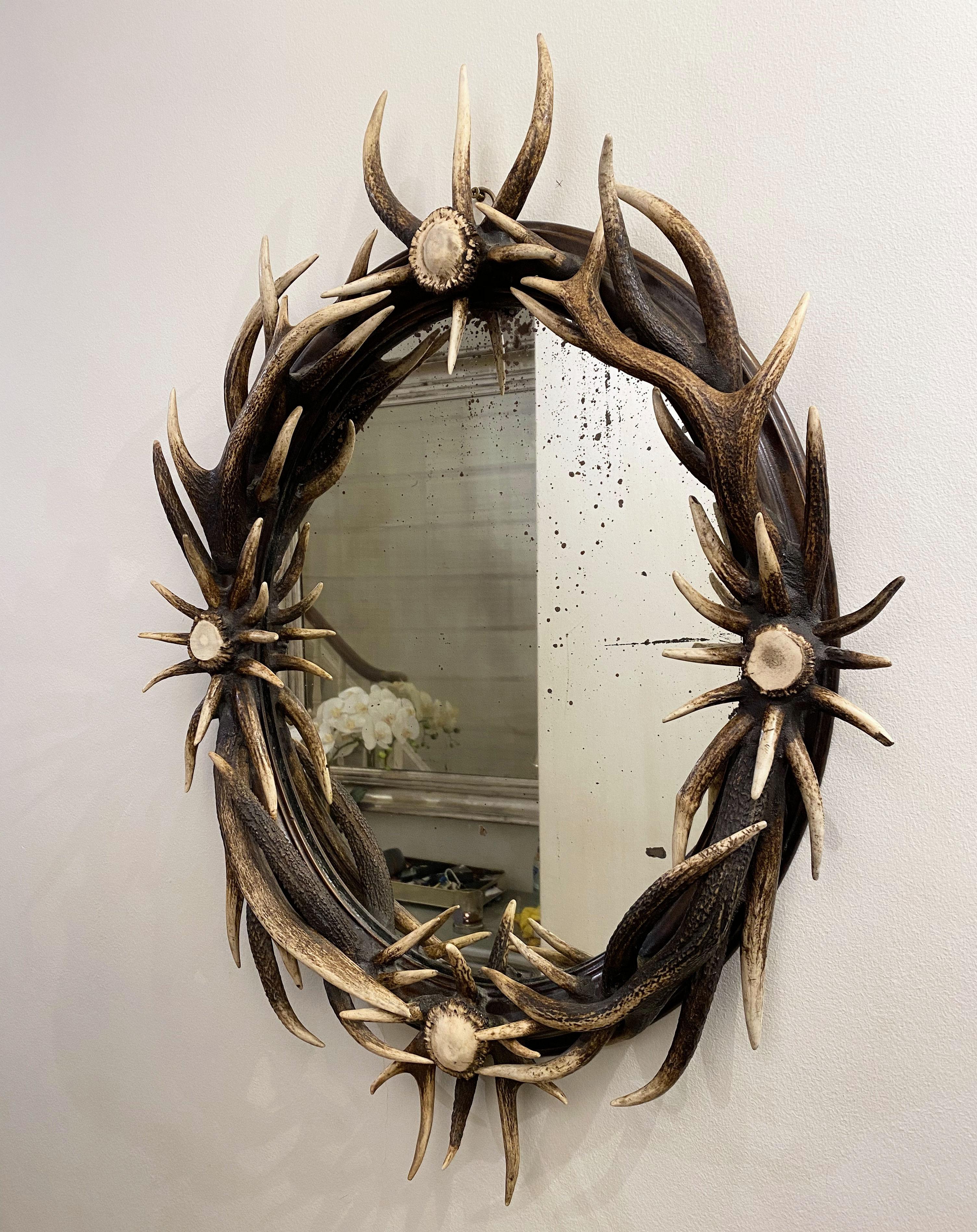 Late 20th Century Antler Wall Mirror with Antique Glass 8
