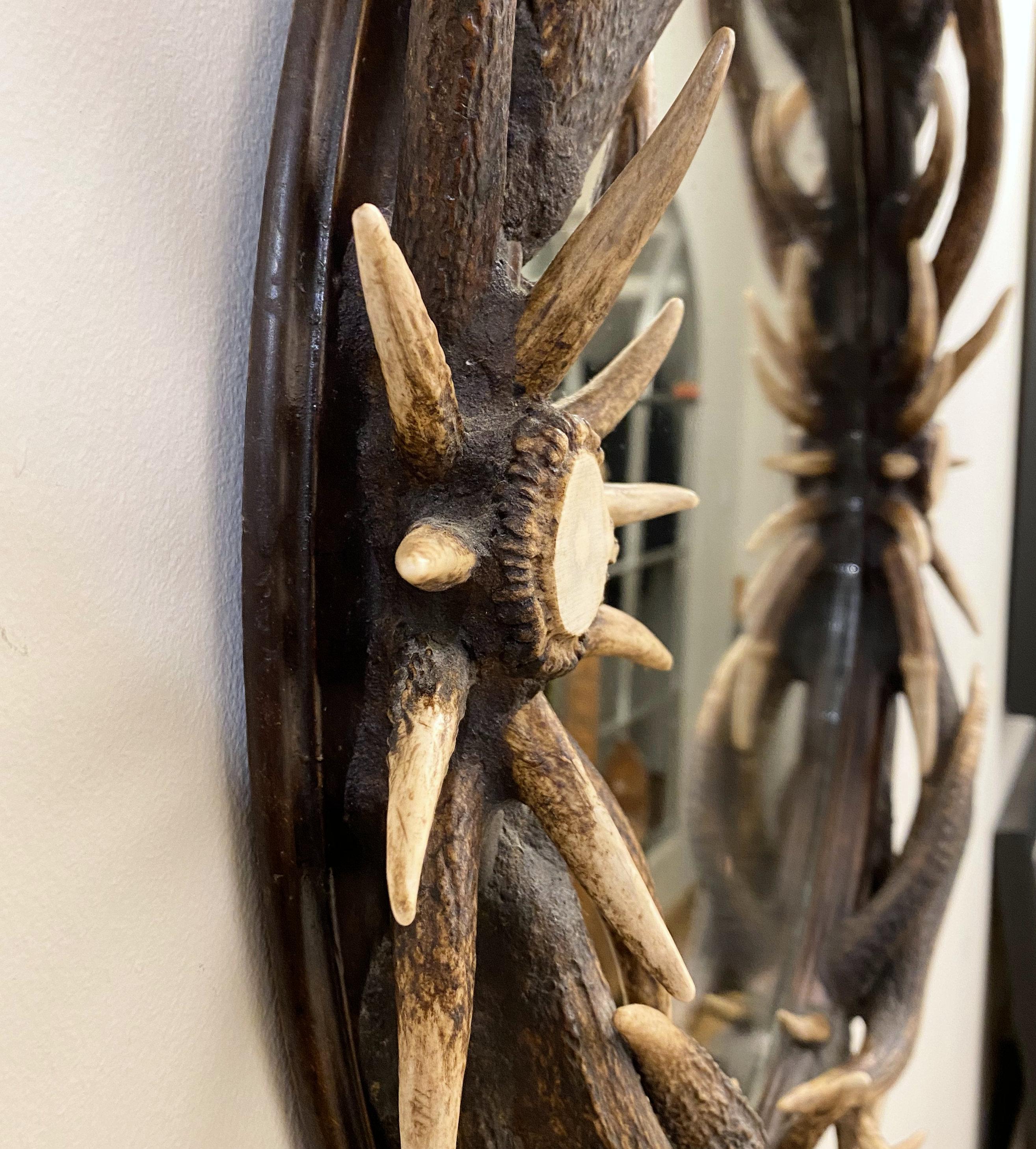 Late 20th Century Antler Wall Mirror with Antique Glass In Good Condition In London, GB