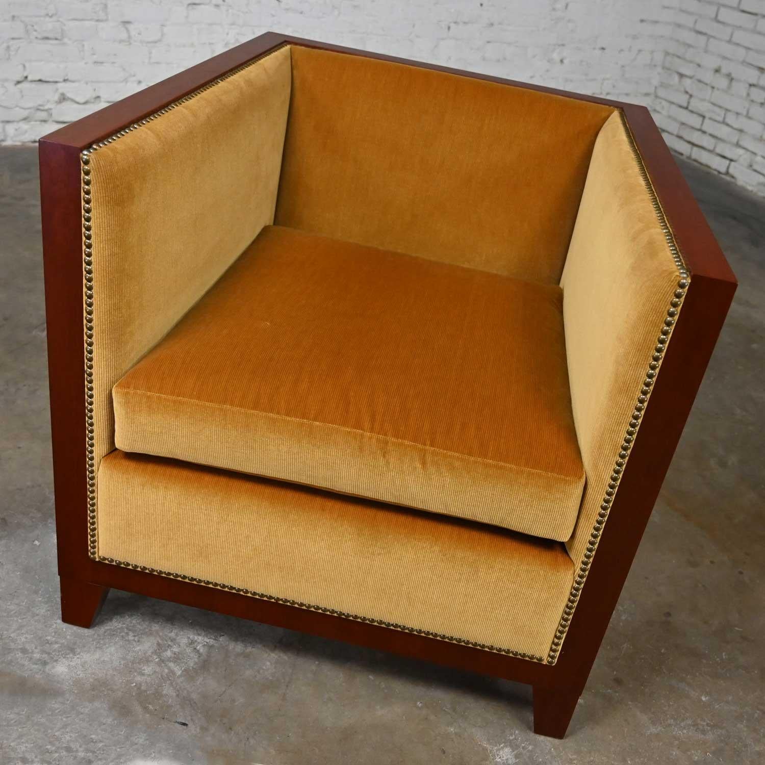 Late 20th Century Art Deco Revival Custom Designed Two Toned Mahogany Club Chair For Sale 6