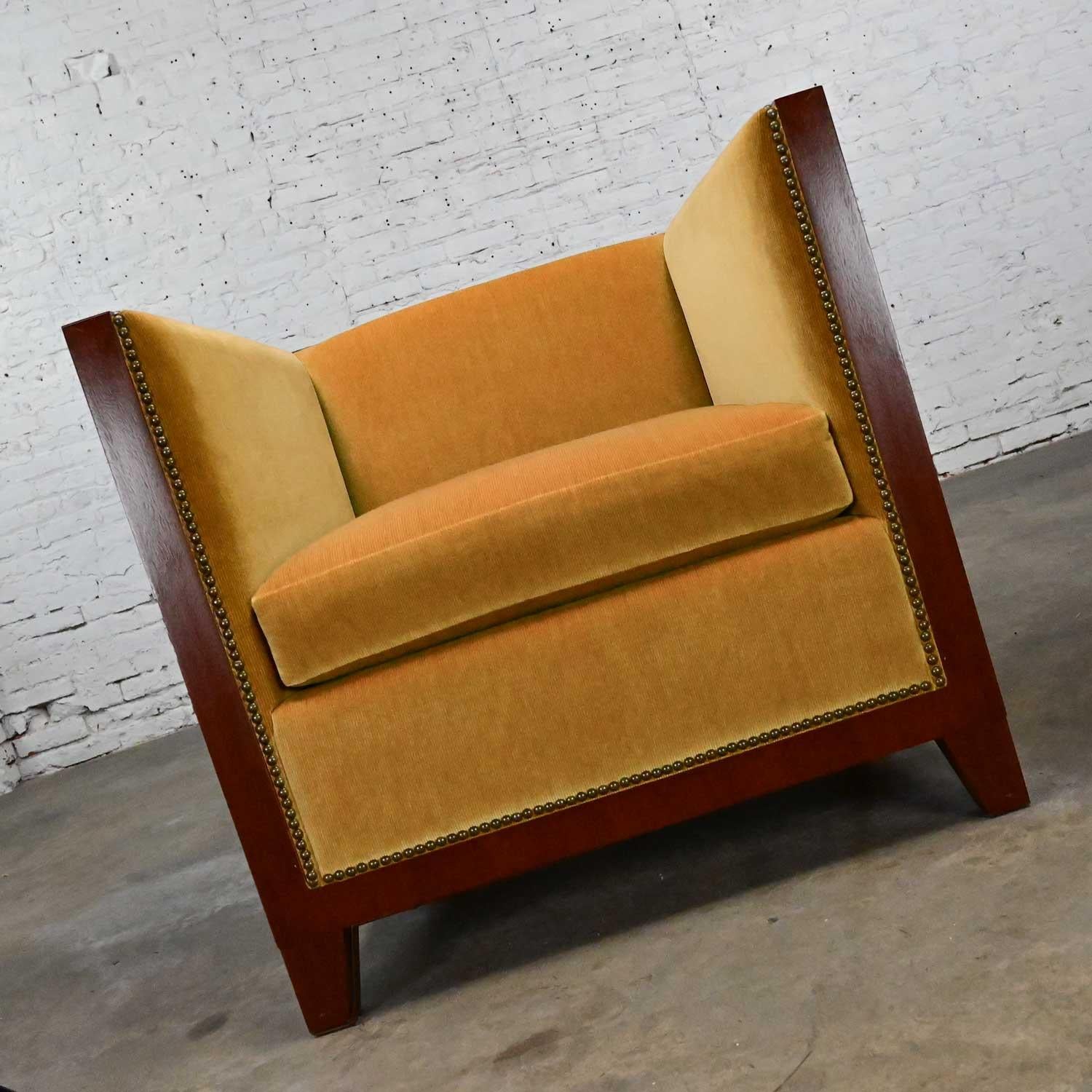 American Late 20th Century Art Deco Revival Custom Designed Two Toned Mahogany Club Chair For Sale