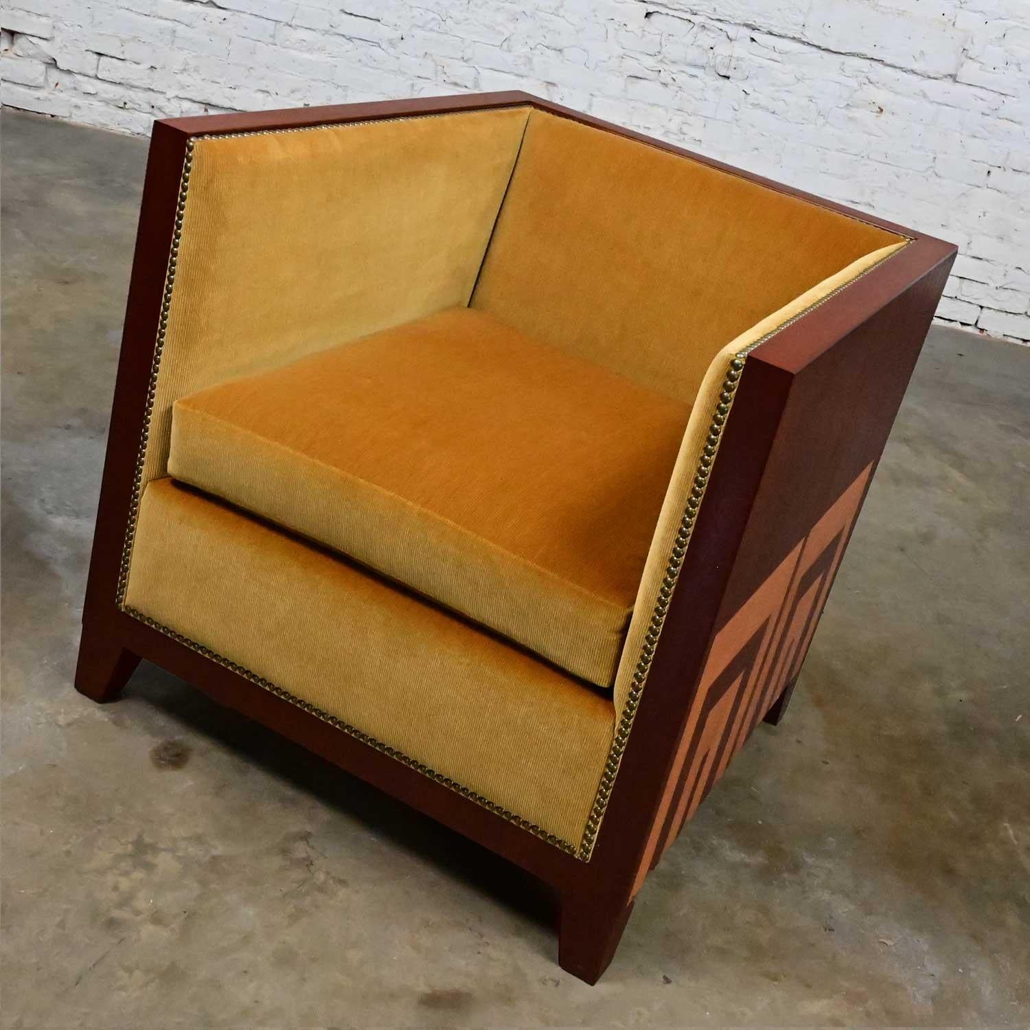 Late 20th Century Art Deco Revival Custom Designed Two Toned Mahogany Club Chair For Sale 1
