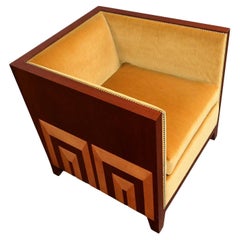 Late 20th Century Art Deco Revival Custom Designed Two Toned Mahogany Club Chair