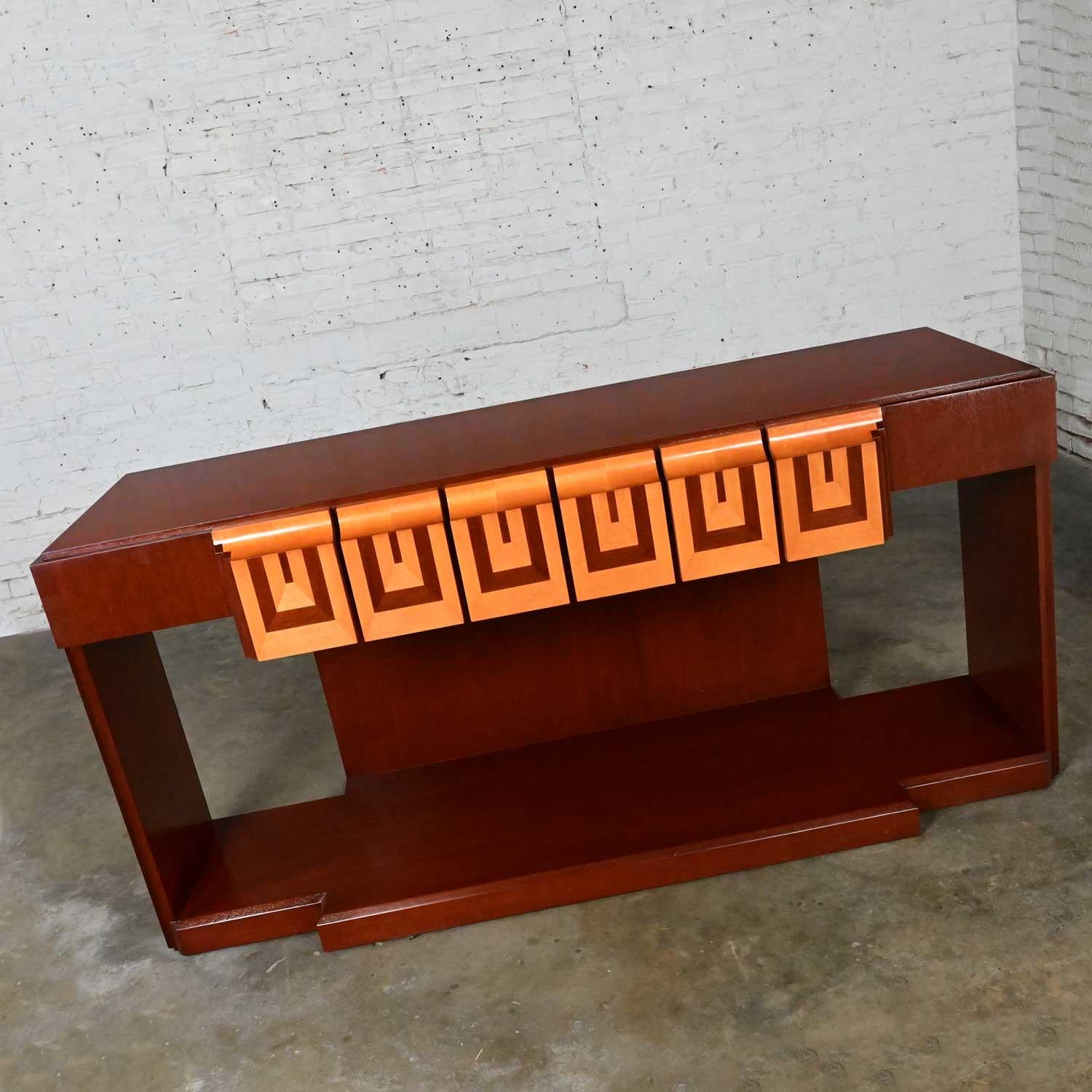 American Late 20th Century Art Deco Revival Custom Designed Two Toned Mahogany Credenza  For Sale