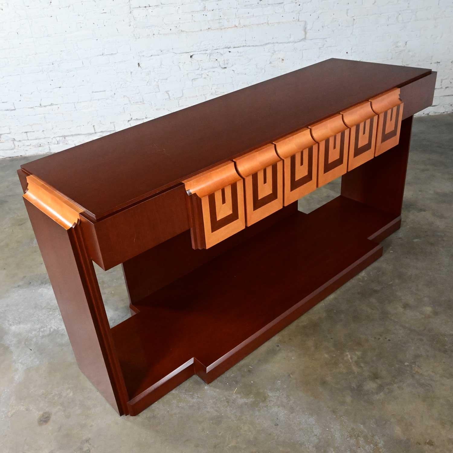Late 20th Century Art Deco Revival Custom Designed Two Toned Mahogany Credenza  For Sale 2