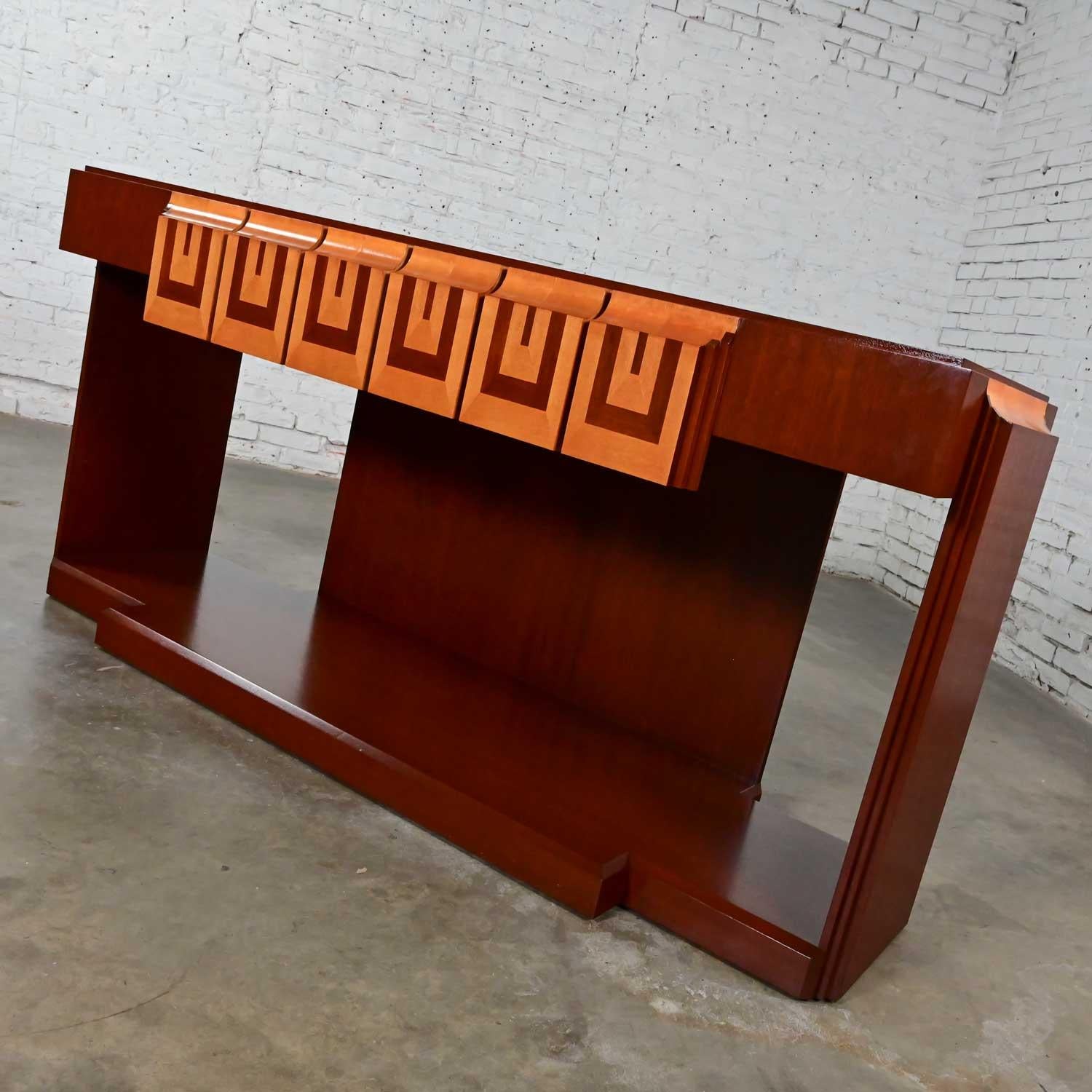 Late 20th Century Art Deco Revival Custom Designed Two Toned Mahogany Credenza  For Sale 3