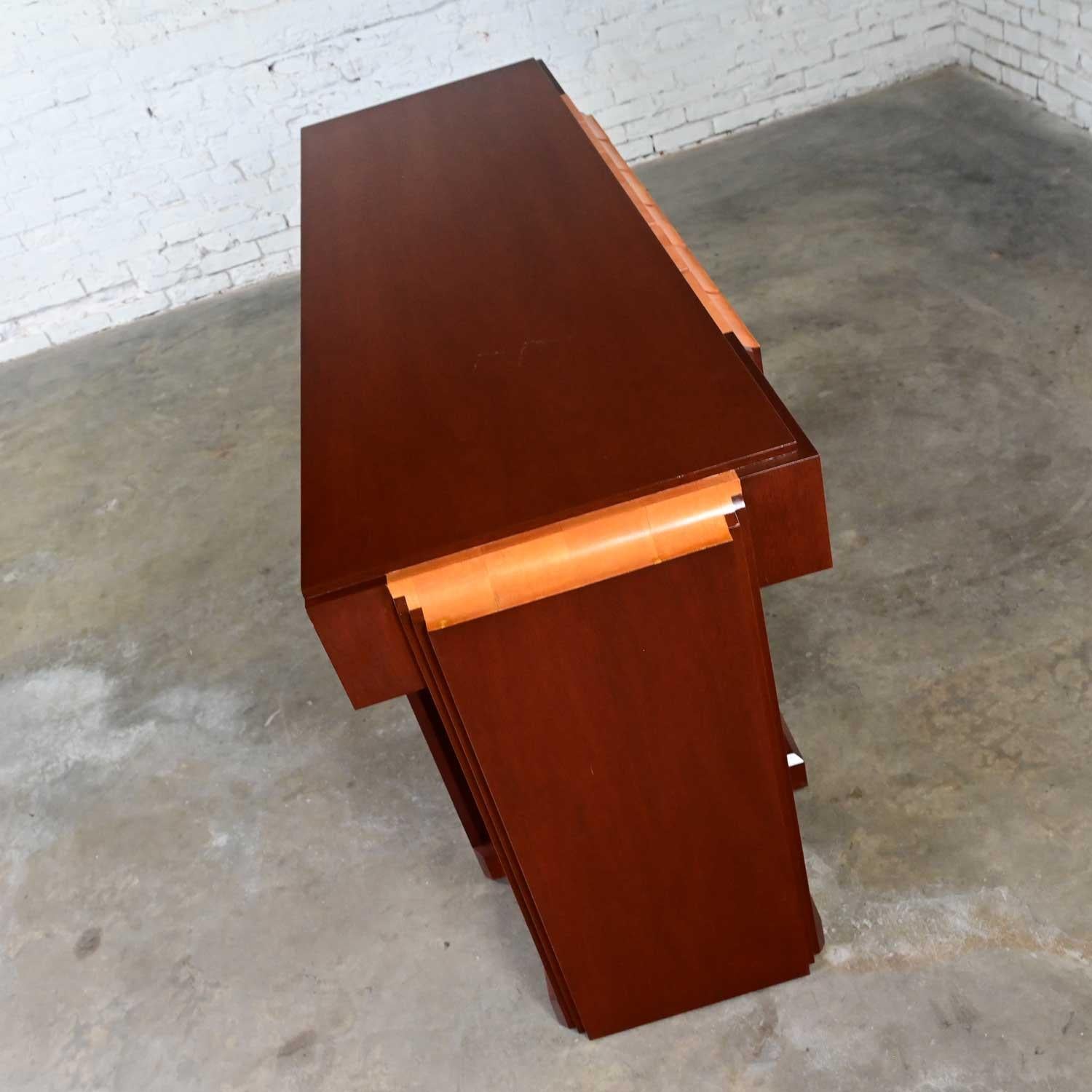 Late 20th Century Art Deco Revival Custom Designed Two Toned Mahogany Credenza  For Sale 4