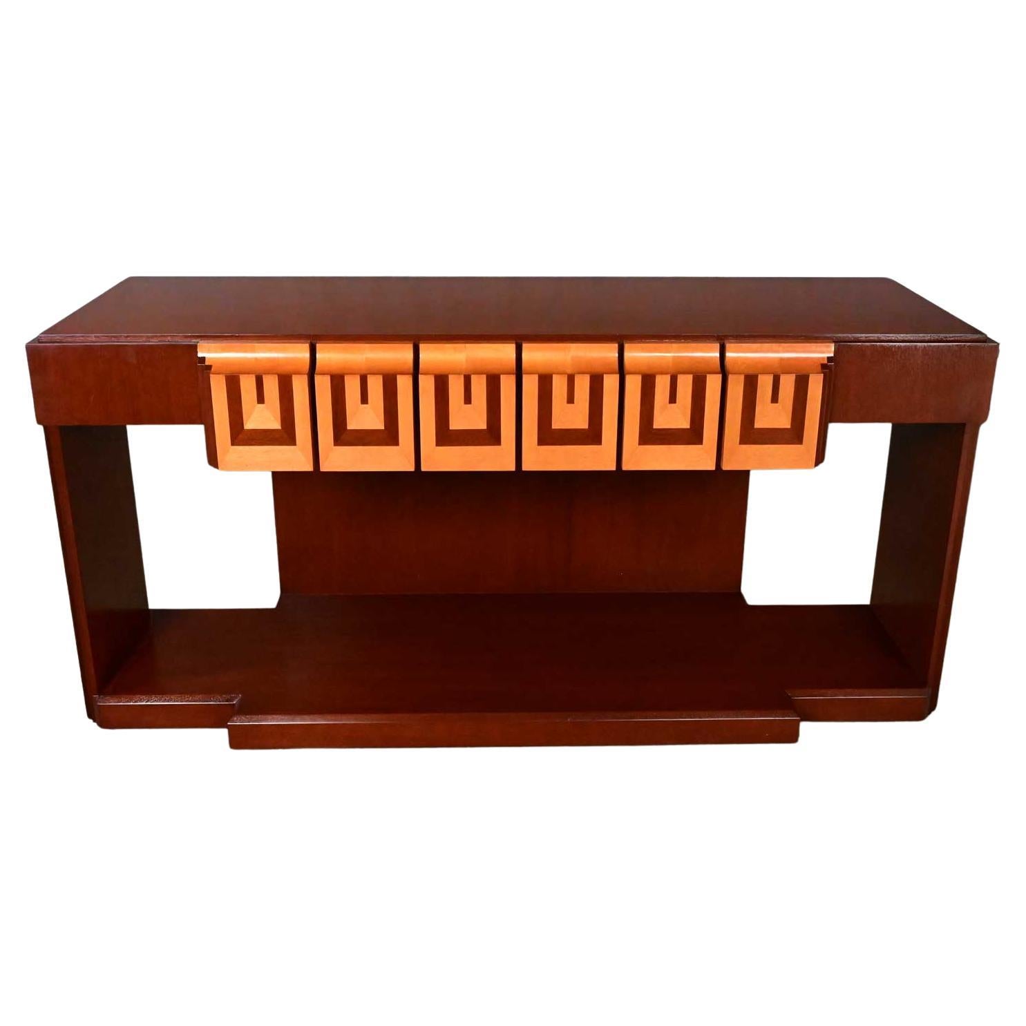 Late 20th Century Art Deco Revival Custom Designed Two Toned Mahogany Credenza  For Sale