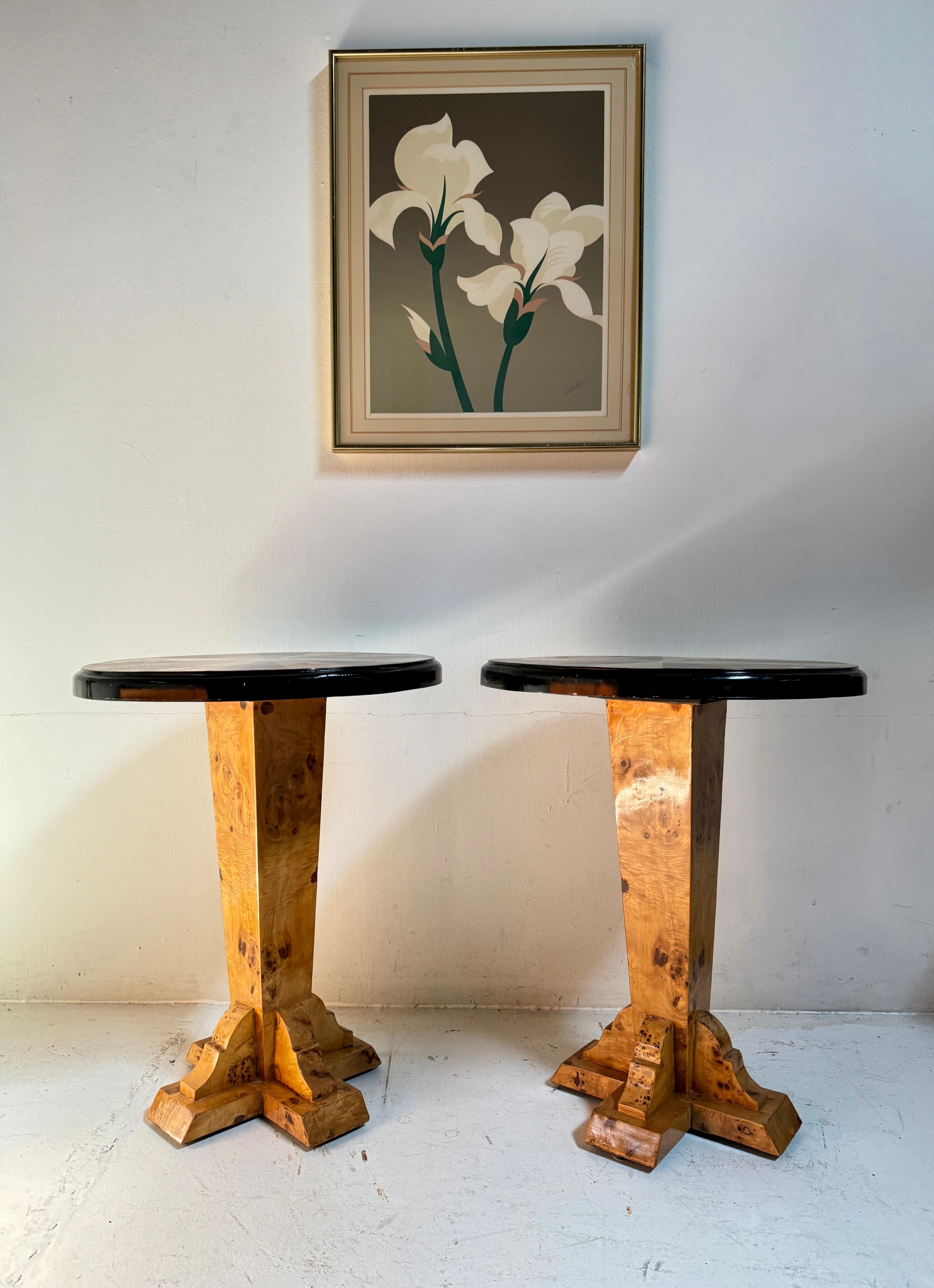 Late 20th century Art Deco style burl side tables For Sale 3