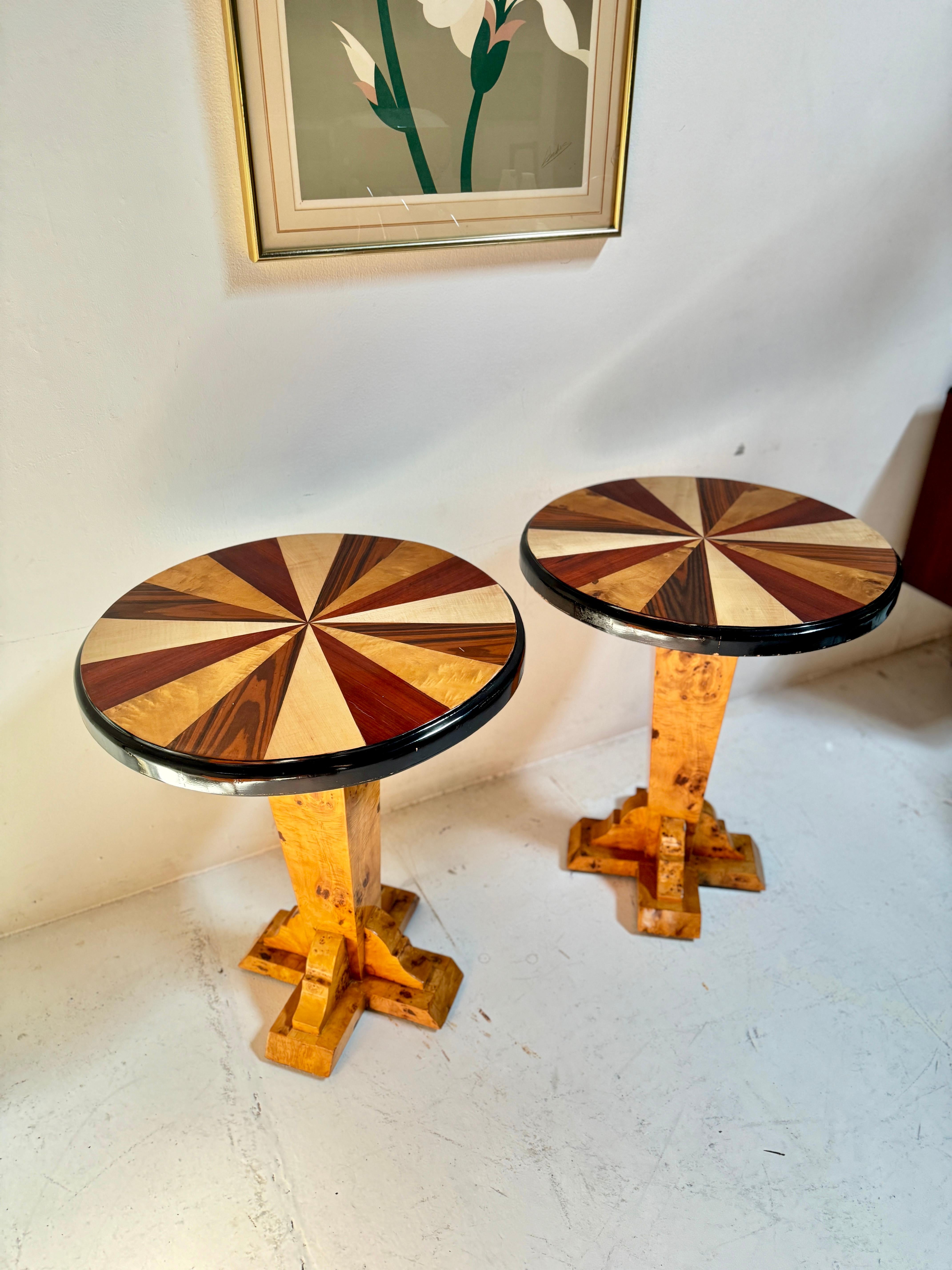 Late 20th century Art Deco style burl side tables For Sale 4