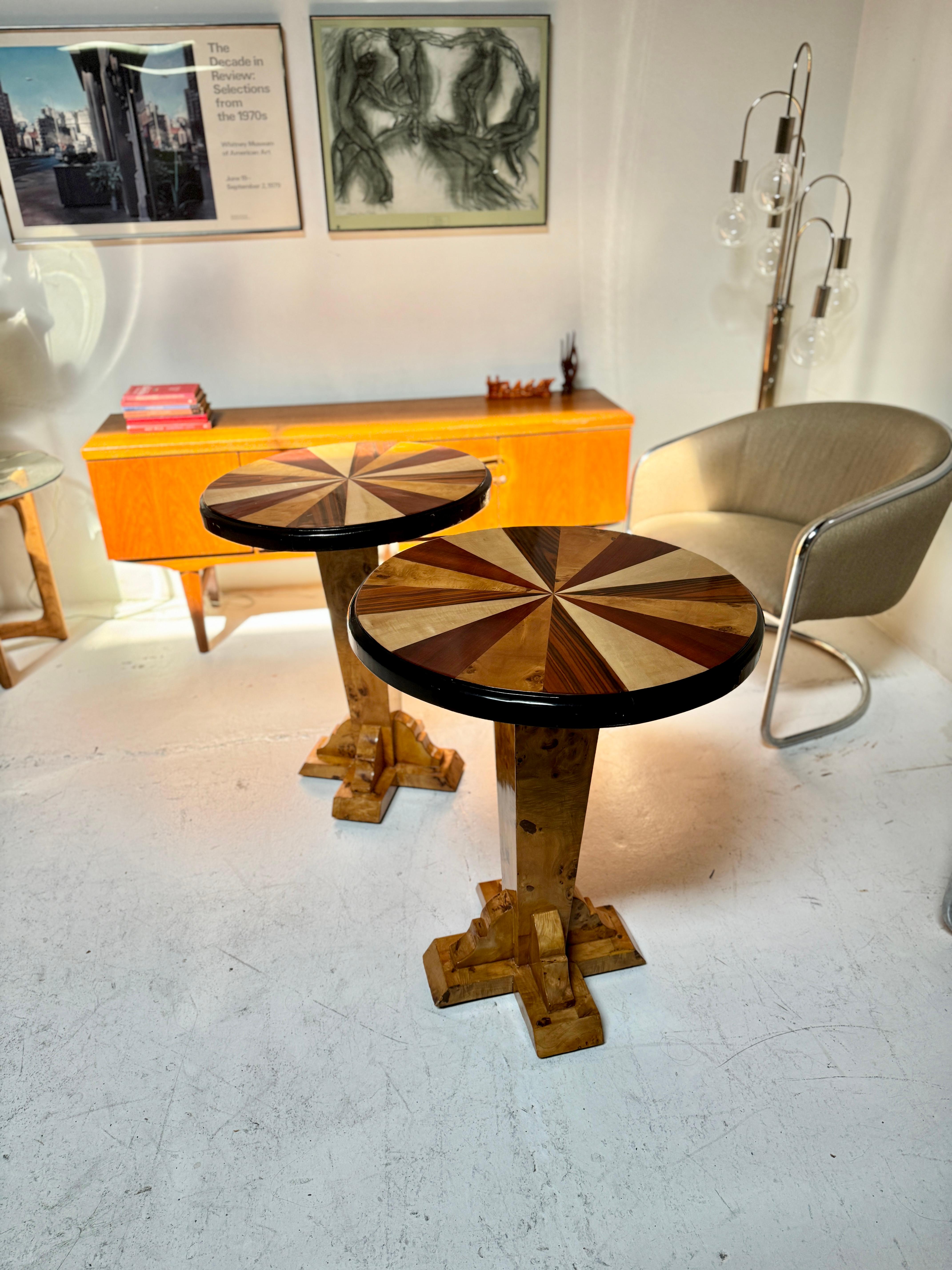 Late 20th century Art Deco style burl side tables For Sale 8