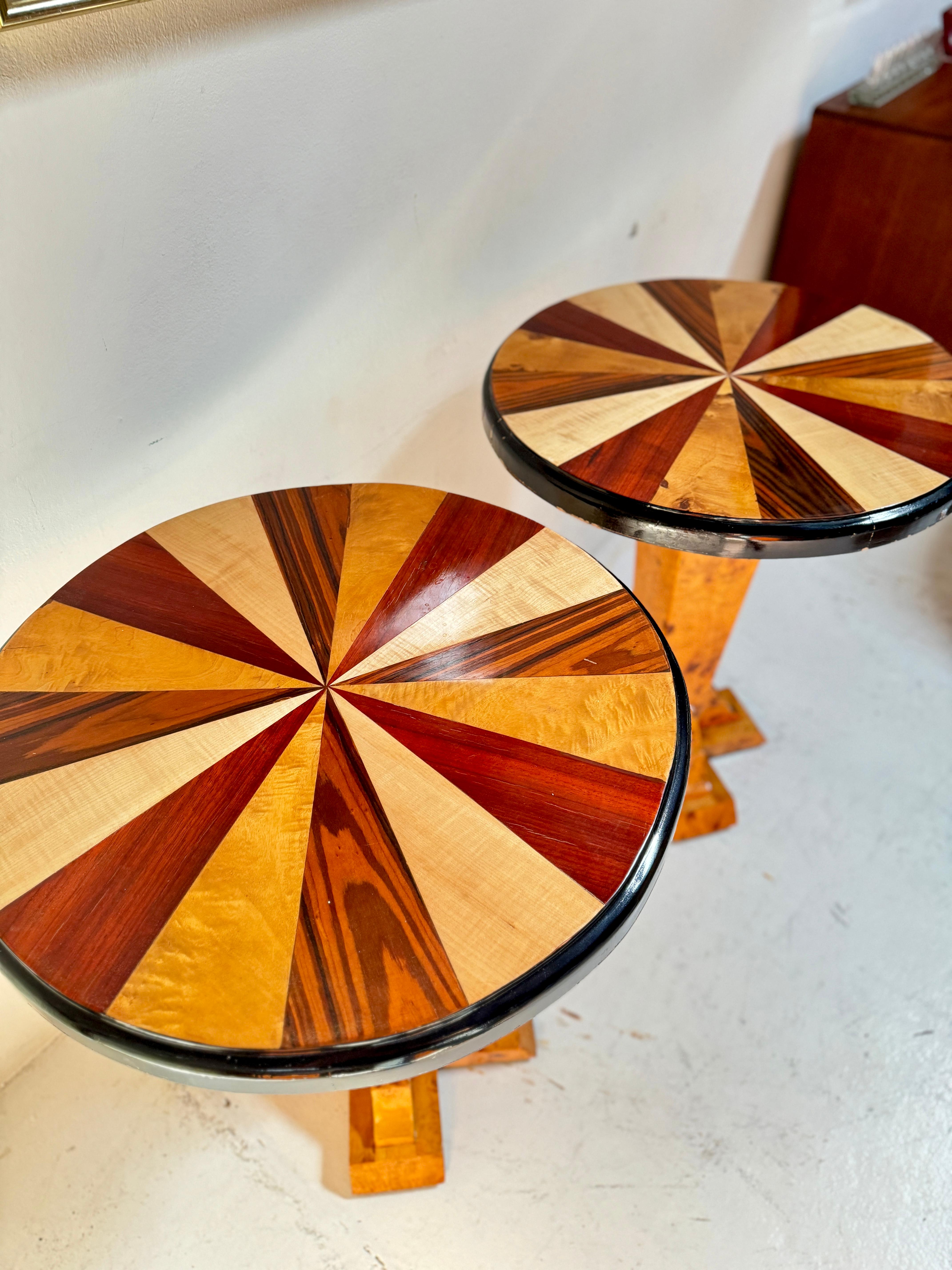 Late 20th Century Late 20th century Art Deco style burl side tables For Sale