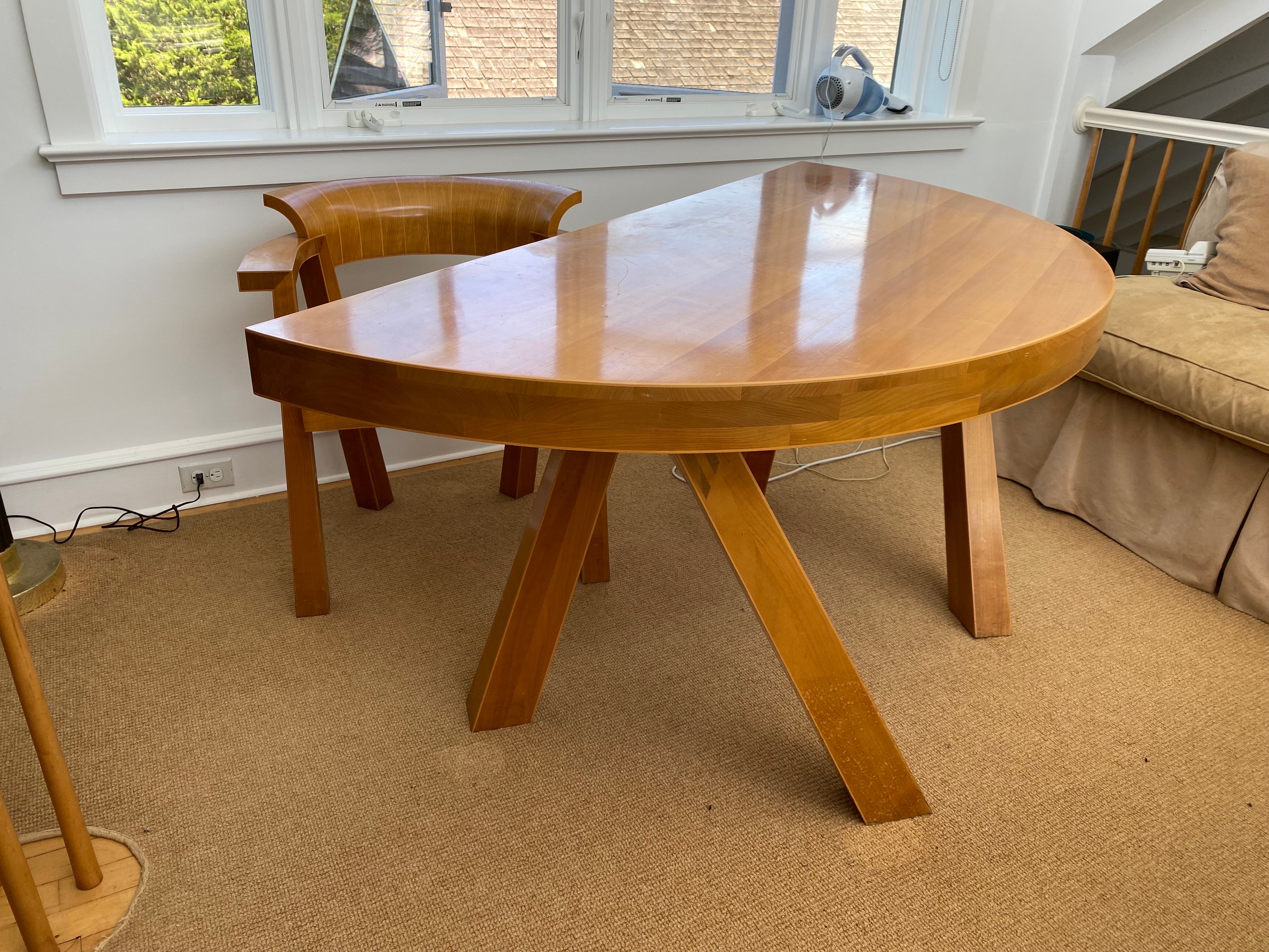 Late 20th Century Art Deco Style desk & chair crafted in Maple by English Furniture Maker, Rupert Williamson. A custom commissioned Art Deco style desk & chair set by the well collected Rupert Williamson. Crafted in maple and with a contrasting