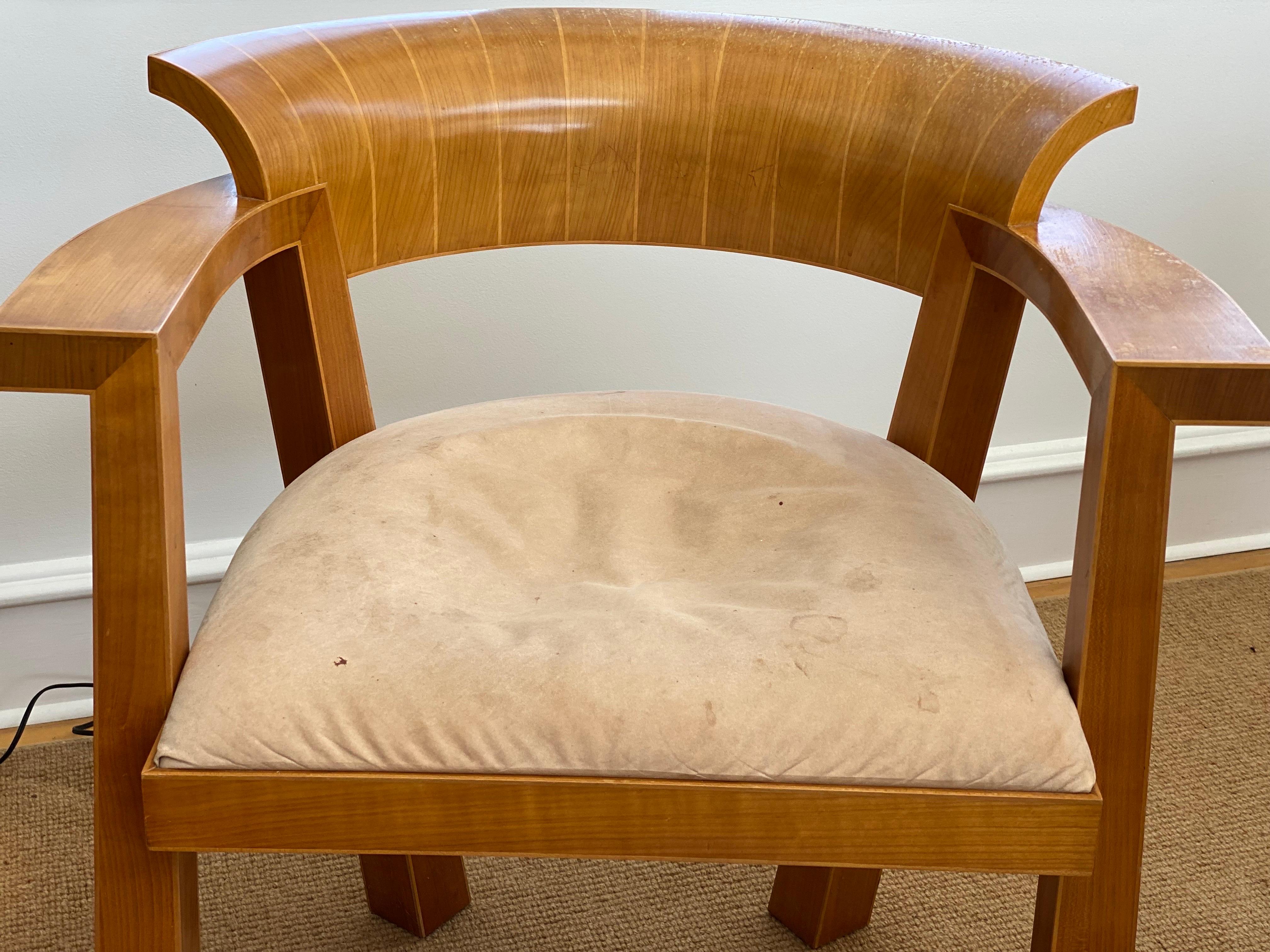 English Late 20th Century Art Deco Style Desk & Chair in Maple by Rupert Williamson