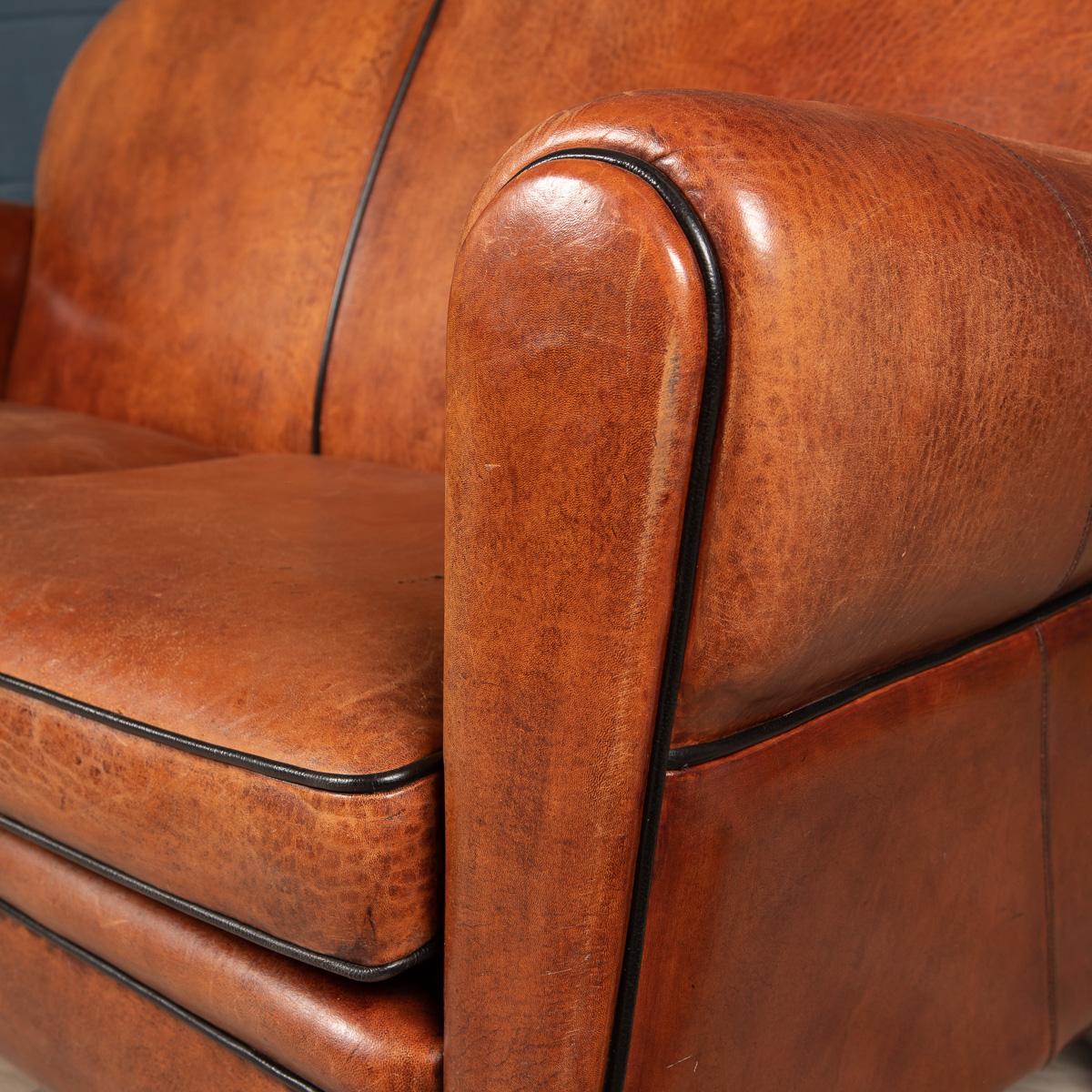 Late 20th Century Art Deco Style Dutch Two Seater Sheepskin Leather Sofa 5
