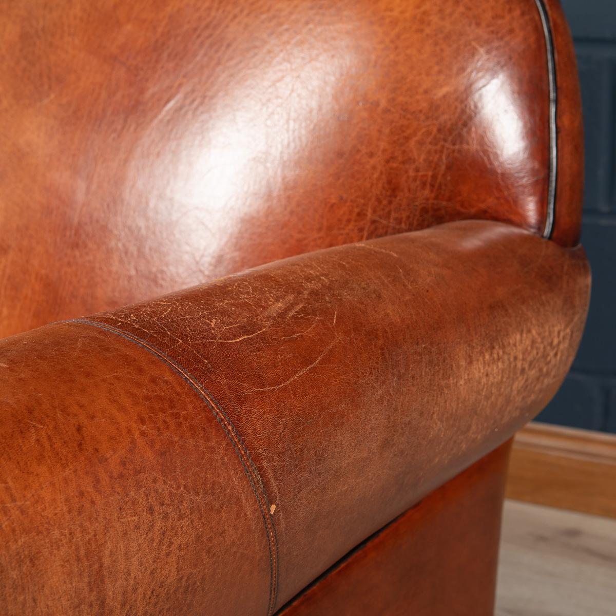 Late 20th Century Art Deco Style Dutch Two Seater Sheepskin Leather Sofa 6