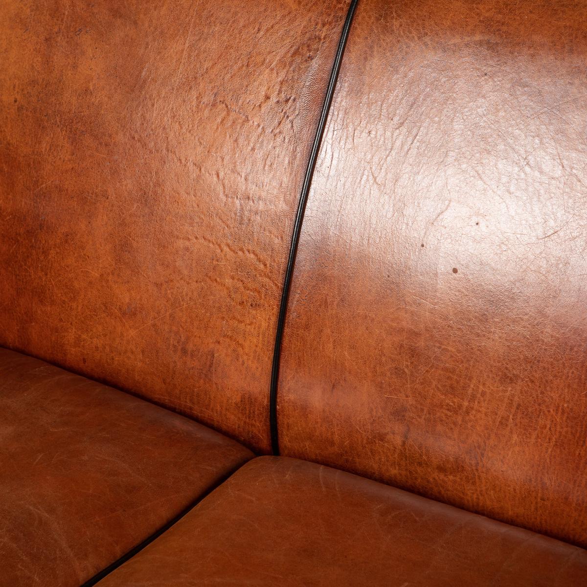 Late 20th Century Art Deco Style Dutch Two Seater Sheepskin Leather Sofa 7