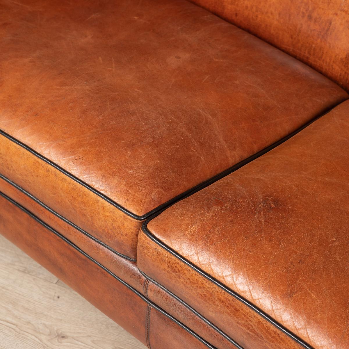 Late 20th Century Art Deco Style Dutch Two Seater Sheepskin Leather Sofa 8
