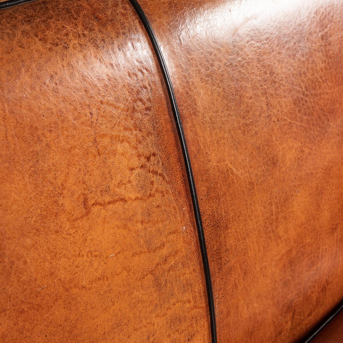 Late 20th Century Art Deco Style Dutch Two Seater Sheepskin Leather Sofa 10