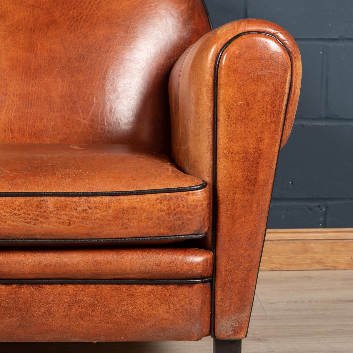 Late 20th Century Art Deco Style Dutch Two Seater Sheepskin Leather Sofa 1