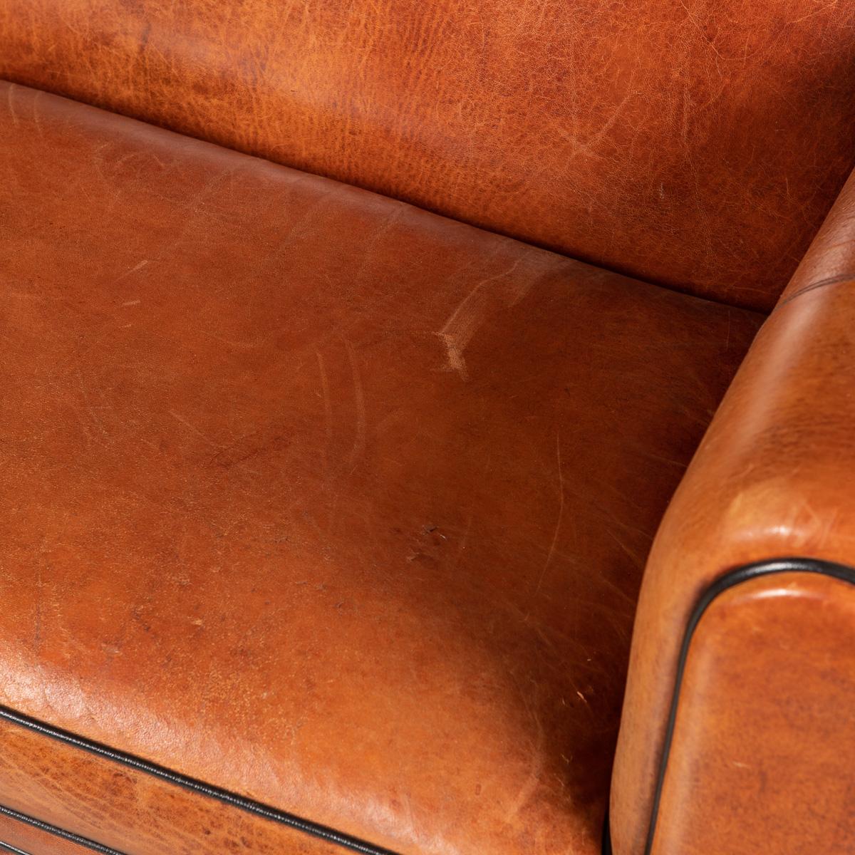 Late 20th Century Art Deco Style Dutch Two Seater Sheepskin Leather Sofa 2